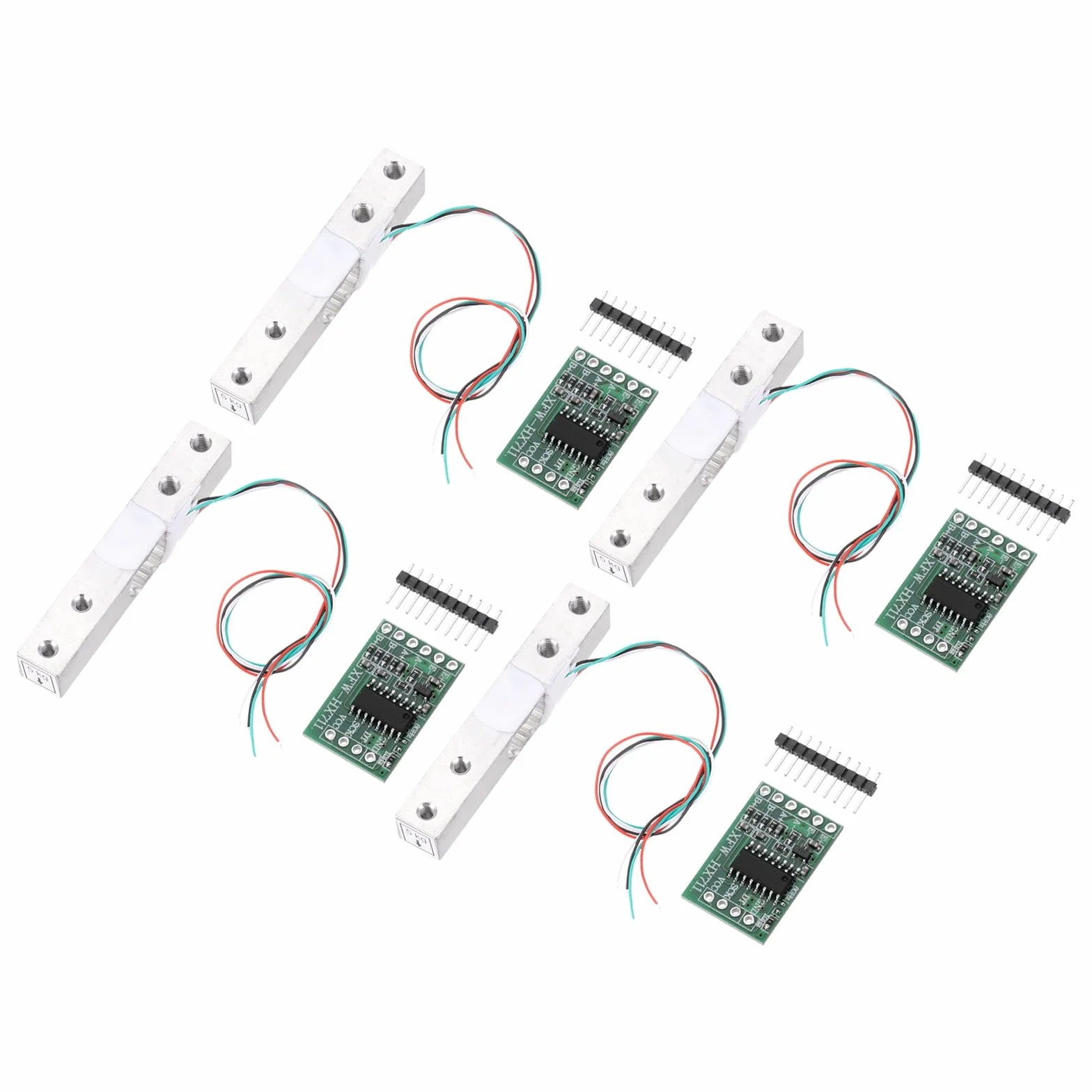 QUARKZMAN Sensori di Pesatura, 4 Set Sensore Peso Cella Carico Digitale 5Kg + Modulo Hx711 Sensore Pesatura 24 Bit A/D Precisione Doppio Canale per Kit Bilancia Cucina Elettronica Portatile