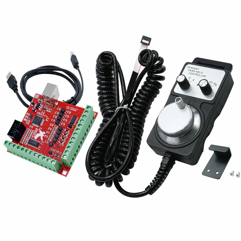 Regolatore a volantino a 4 assi con scheda di interfaccia MACH3, sistema di controllo manuale USB CNC pendente per router CNC/fresatura/tornio, encoder ad alta precisione, nessun arresto di emergenza
