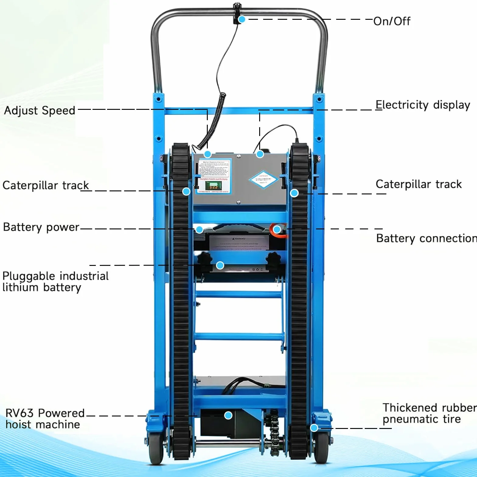 Carrello Montascale Elettrico da 1200 W 500 kg di Carico Carrello Saliscale Elettrico per Sacchi con Maniglia Telescopica Scale e Discese per Trasportare Oggetti Grandi