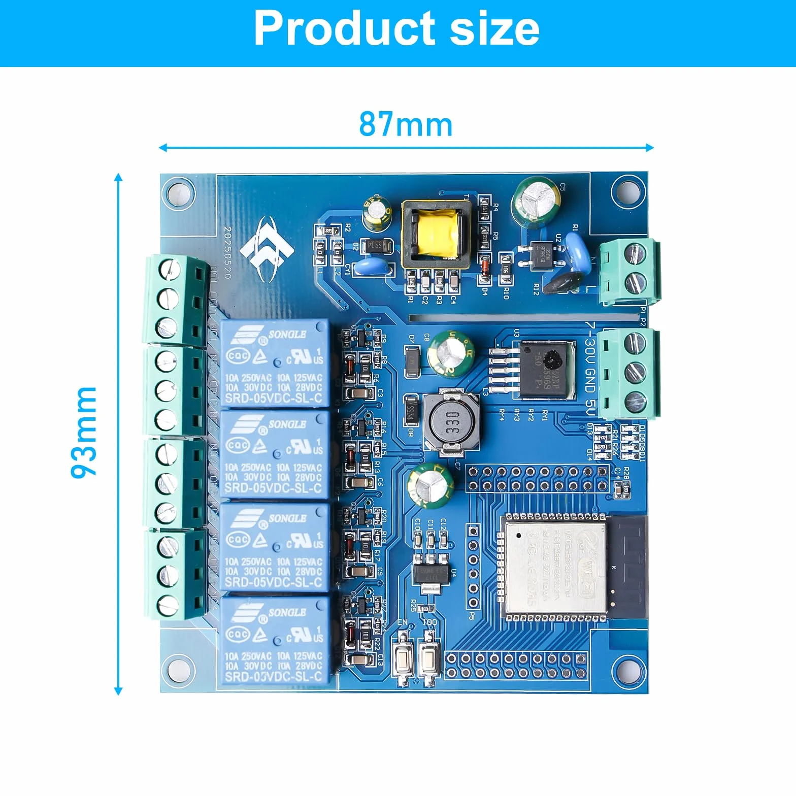 ESP Modulo relè a 4 canali con ESP-32 WiFi Bluetooth, DC5-30V/AC220V, scheda di sviluppo per progetti fai da te Smart Home & IoT, facile programmazione con Arduino IDE