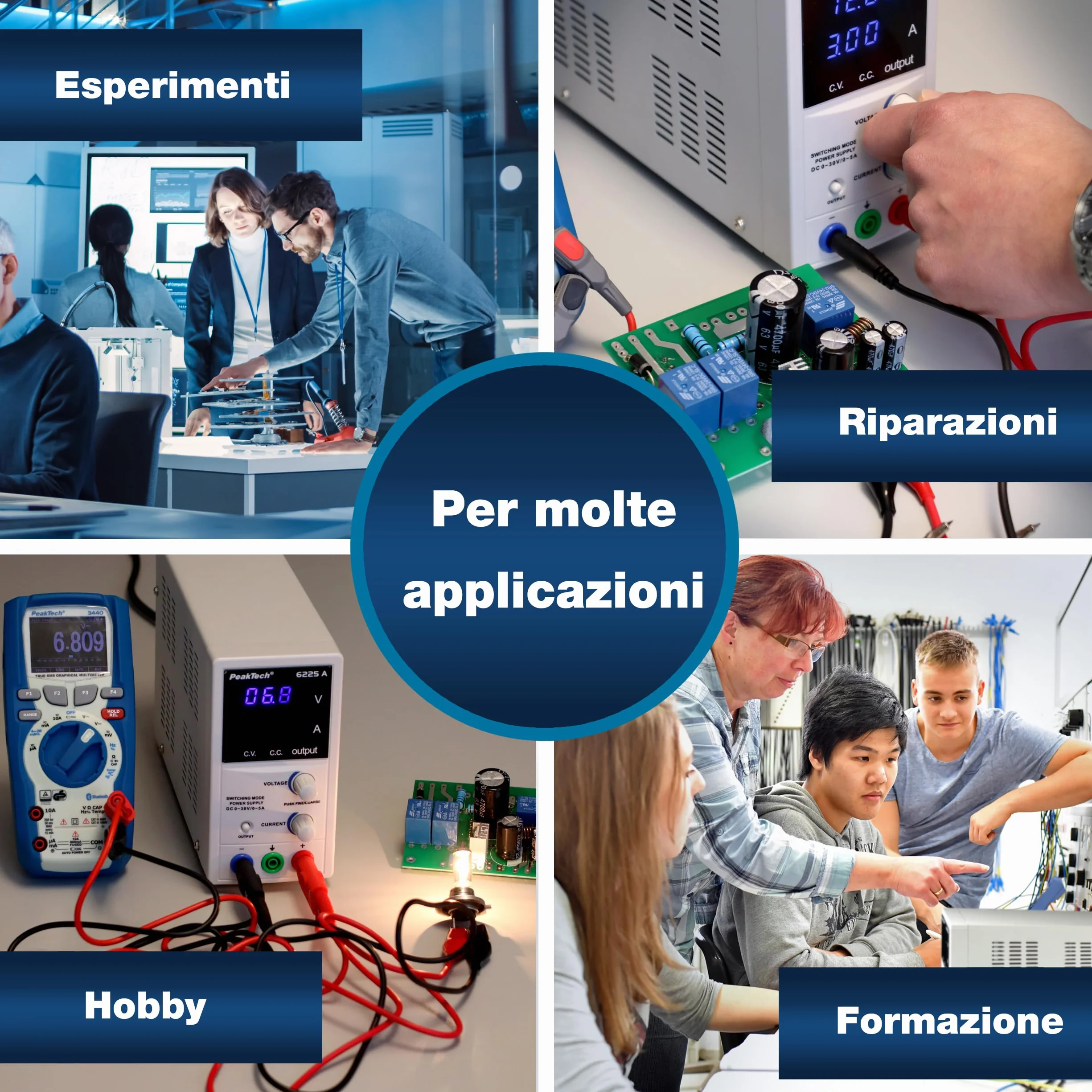 Peaktech 6225 a 1 - Alimentatore da Laboratorio Dc 0-30V/0-5A, Display a LED a 4 Cifre Regolabile, Alimentatore a Commutazione Stabilizzata, Protezione da Sovraccarico e Cortocircuito