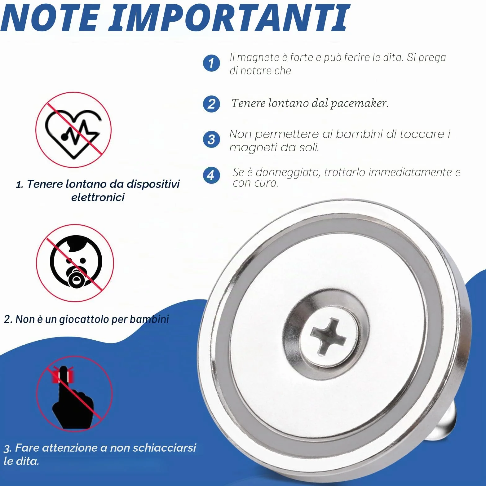 Magneti al Neodimio Extra Forti 42 mm 60kg Forza Magnete Da Pesca con Foro 2 Pezzi