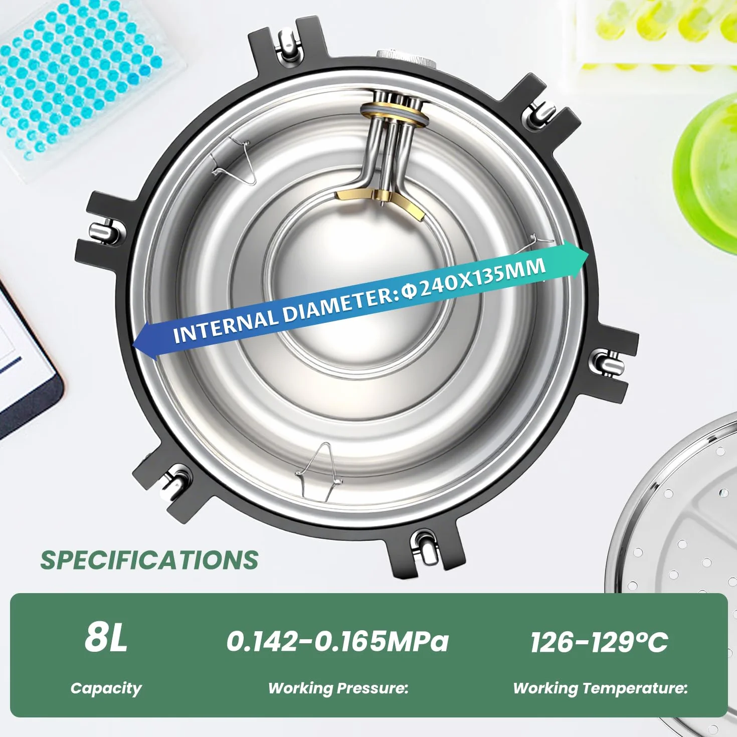 Huanyu Sterilizzatore autoclave 8L con doppia valvola Autoclave a vapore da laboratorio Protezione contro le bruciature a secco Sterilizzatore a vapore ad alta pressione per laboratori università