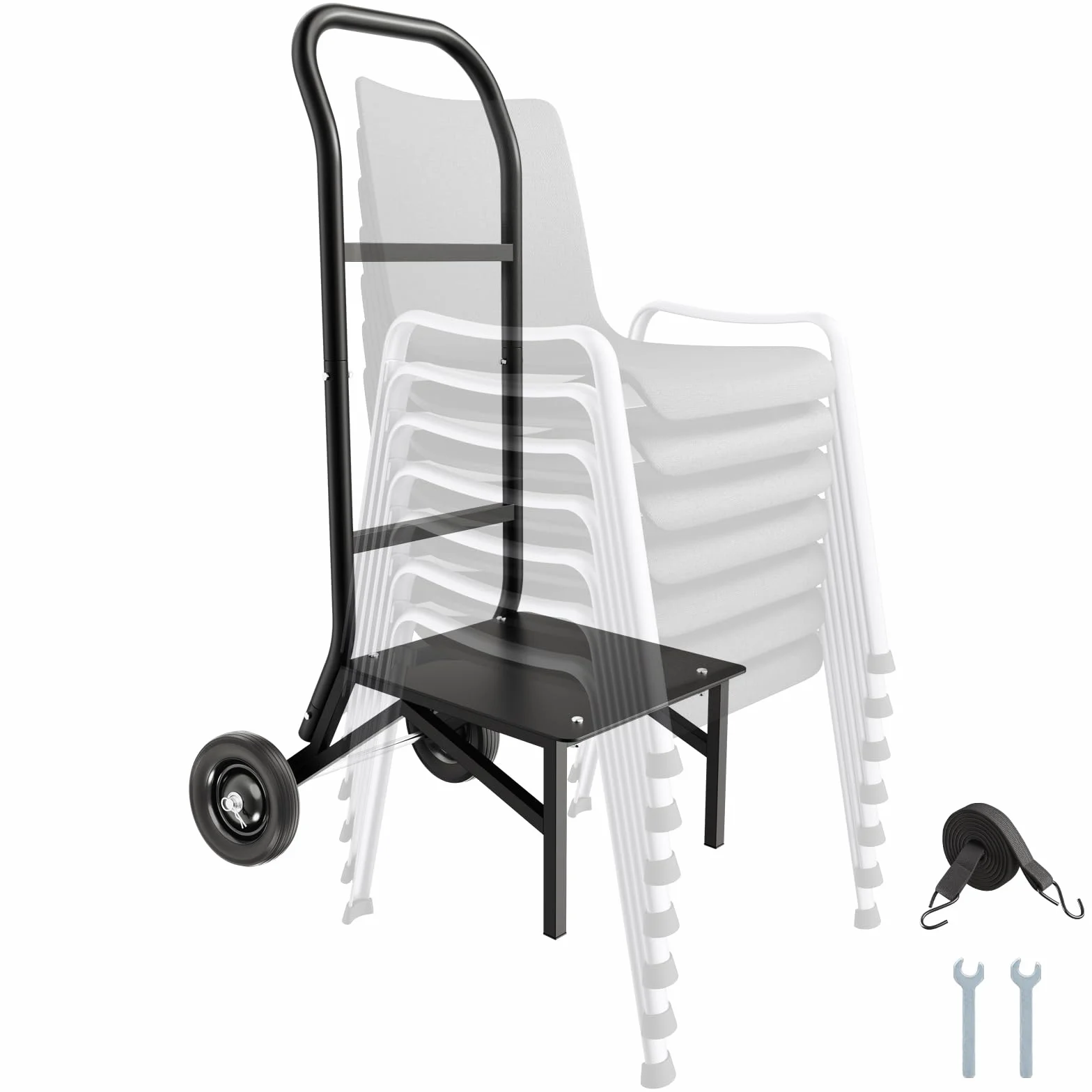 VEVOR Porta Sedie Pieghevole, Capacità di Carico 68 kg Carrello per Sedie Resistente per Impilare 10 Sedie, Carrello Porta Sedie in Metallo Multifunzione, Ruote in Gomma, Supporto per Sedia a Spinta