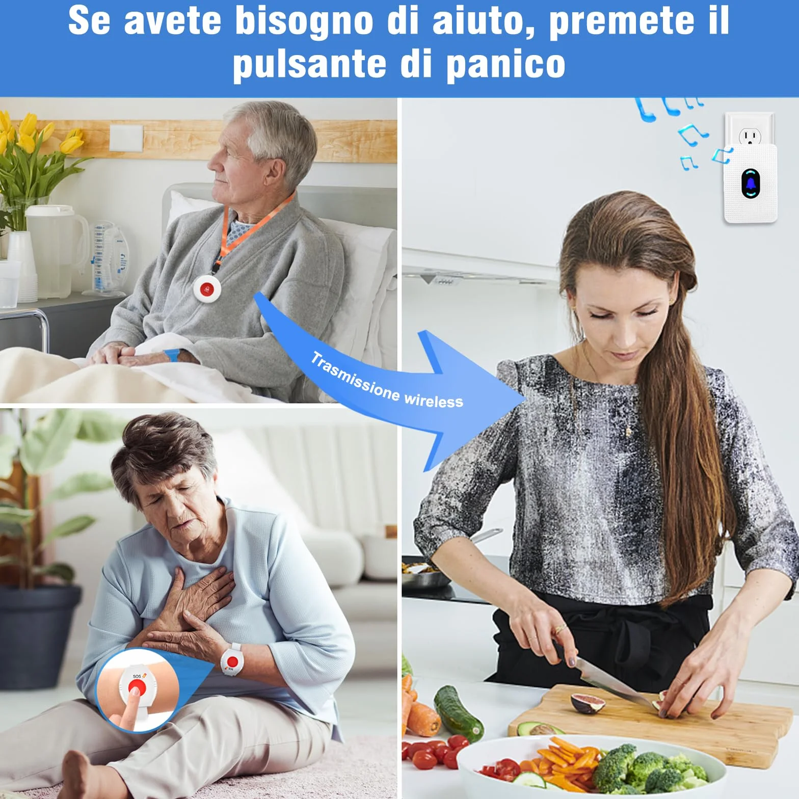 Daytech Salvavita Anziani,L'allarme per Anziani è Adatto per Anziani/ Pazienti/ Donne in Gravidanza/ Bambini che Necessitano di Assistenza Domestica(2 ricevitore + 2 pulsante + 2 braccialetto)