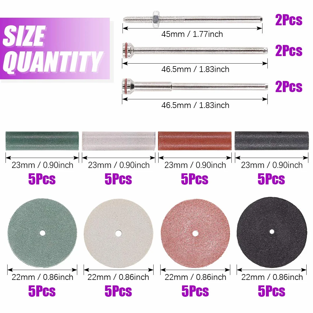 Swpeet - Kit di 46 ruote per lucidatura, 40 pezzi, 4 colori misti in gomma siliconica e particelle di lucidatura + 6 codolo mandrino, perfetto per utensili rotanti a mano