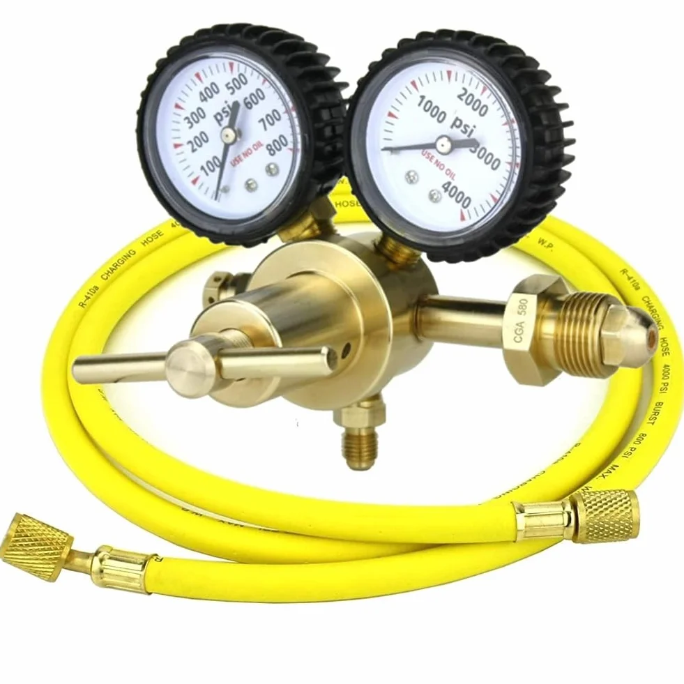 Osmond Regolatore di Azoto con Tubo da 60 Pollici per Spurgo HVAC, Connessione di Ingresso CGA580 e Connessione di Uscita Svasata da 1/4 Pollici