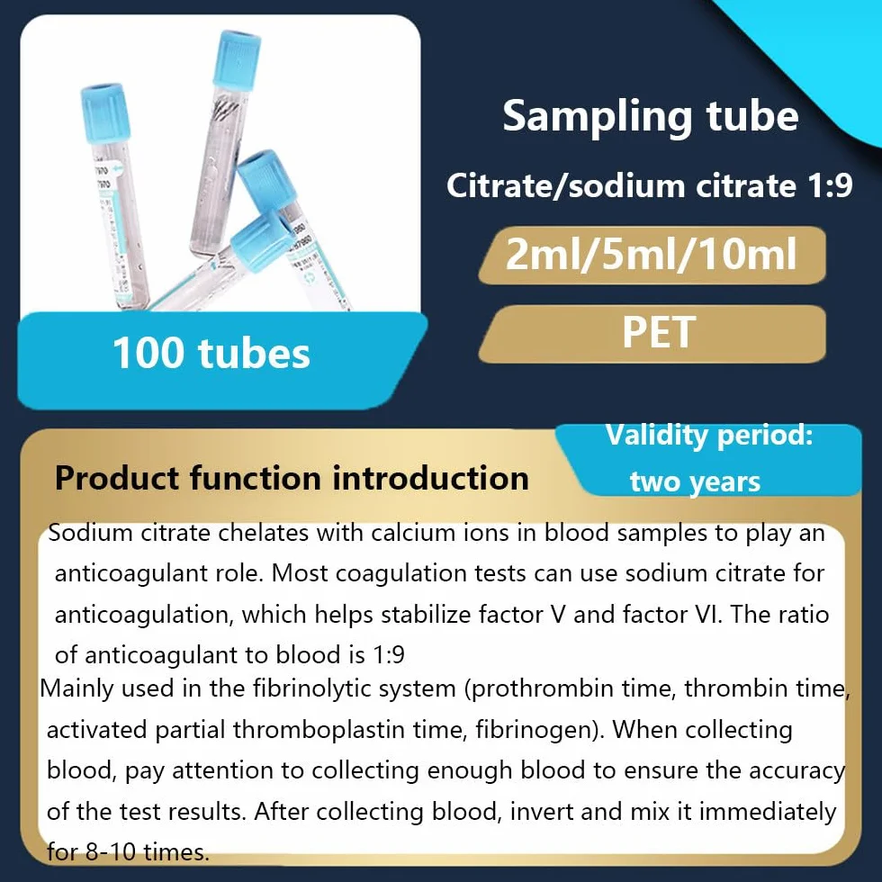 Provette per Prelievo Di Sangue Sottovuoto, Provette per Prelievo Di Sangue Da Laboratorio Da 3/5/10 Ml, 1 Confezione Da 100, Provette Con Citrato Di Sodio, Per Laboratori E Cliniche,10ml