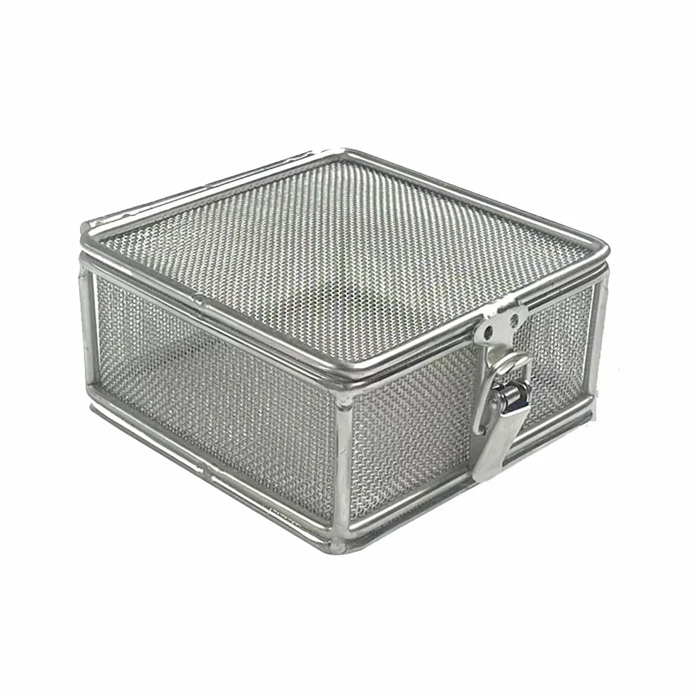 Robusto cestello per la disinfezione di Attrezzature mediche in Acciaio Inossidabile 304 con Coperchio e Serratura, per Strumenti Chirurgici Medici dentali,30x20x15CM
