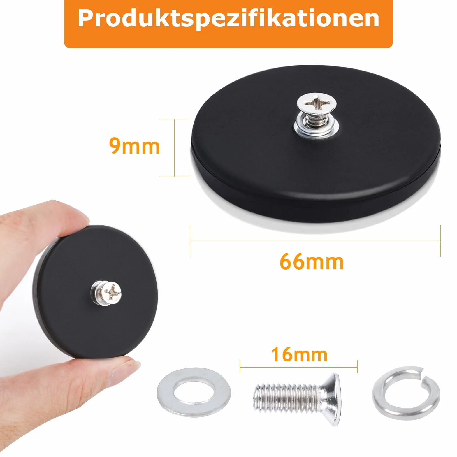 Magneti al neodimio gommati Ø 66 mm M6, 30 kg, 4 pezzi
