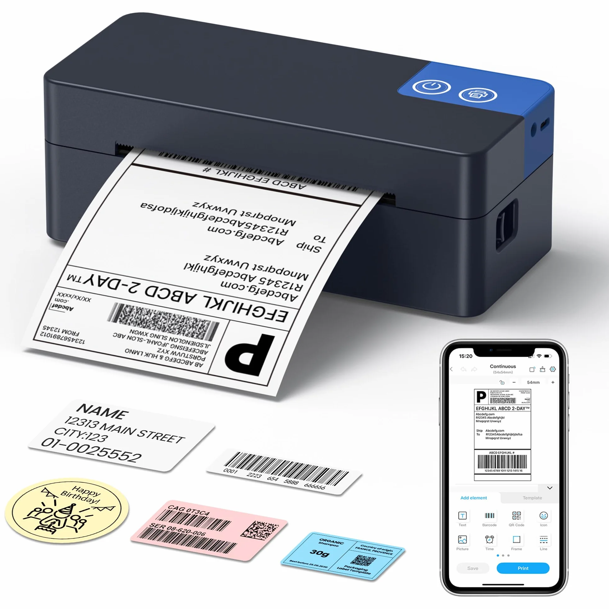 Stampante per etichette termica Bluetooth, stampante per etichette wireless 4x6 per piccole imprese, supporta iOS, Android, Windows e Mac, compatibile con Amazon Shopify Etsy USPS, carbone