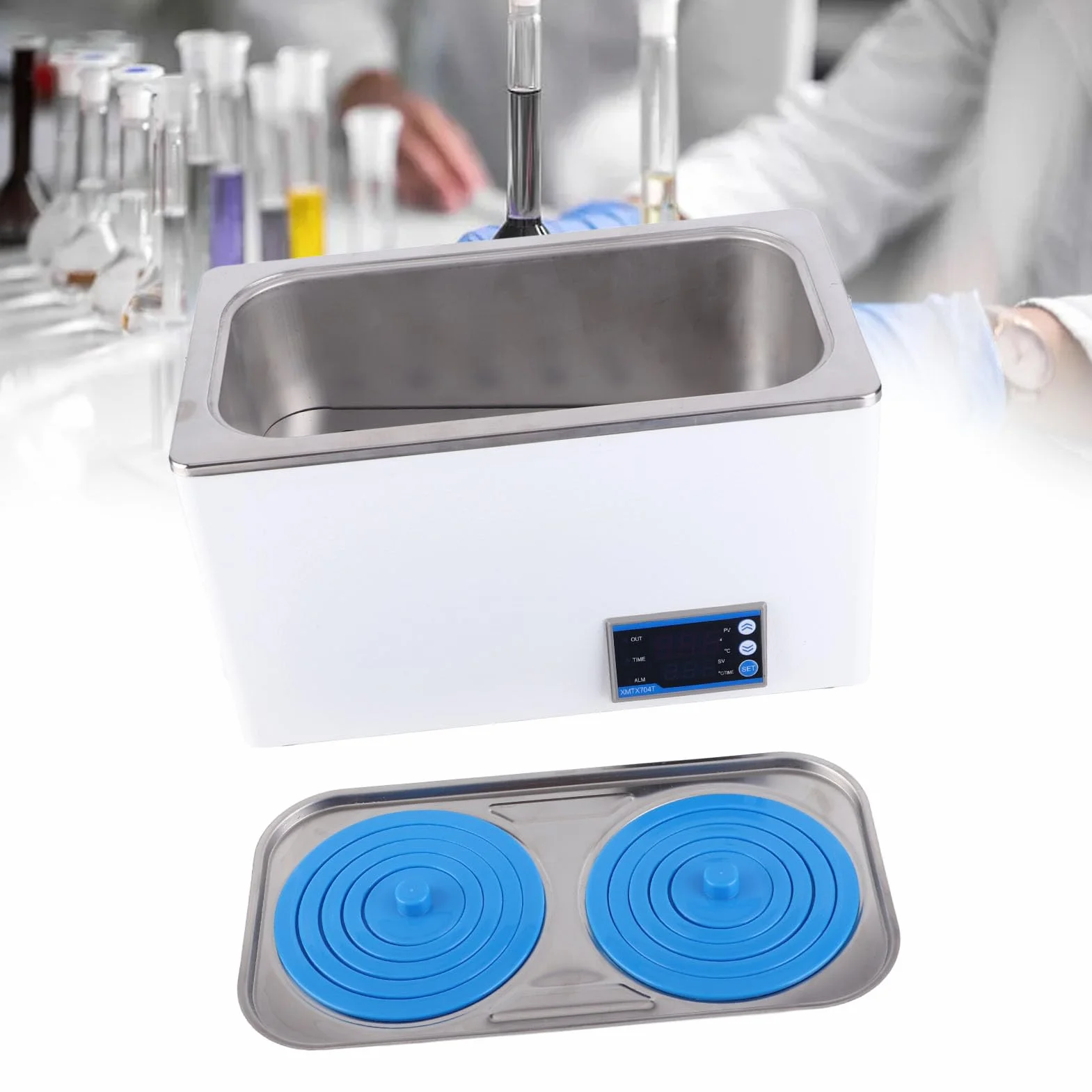 Bagnomaria Termostatico Digitale da Laboratorio, 7 Litri, 600W, Acciaio Inossidabile, Display LED Doppio, Controllo Temperatura RT-99.9¡æ, 2 Aperture
