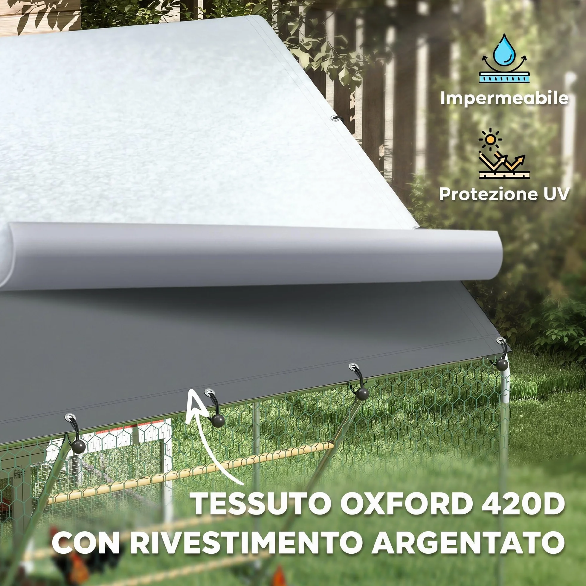 PawHut Pollaio per Galline da Esterno, 3x2x2 m 6 m² Recinto per 6-8 Galline in Acciaio Zincato, Gabbia per Polli con Tetto Impermeabile Anti-UV Mangiatoia Posatoio Serratura, Piccoli Animali Conigli