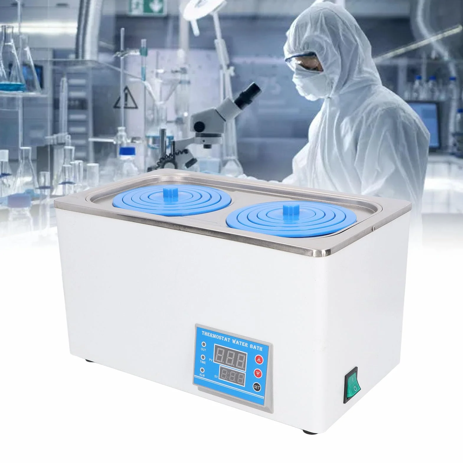 FTVOGUE Riscaldatore da Laboratorio Digitale Bagnomaria 7 Litri con Termostato Preciso e Doppia Apertura per Uso Scientifico e Analisi Chimica