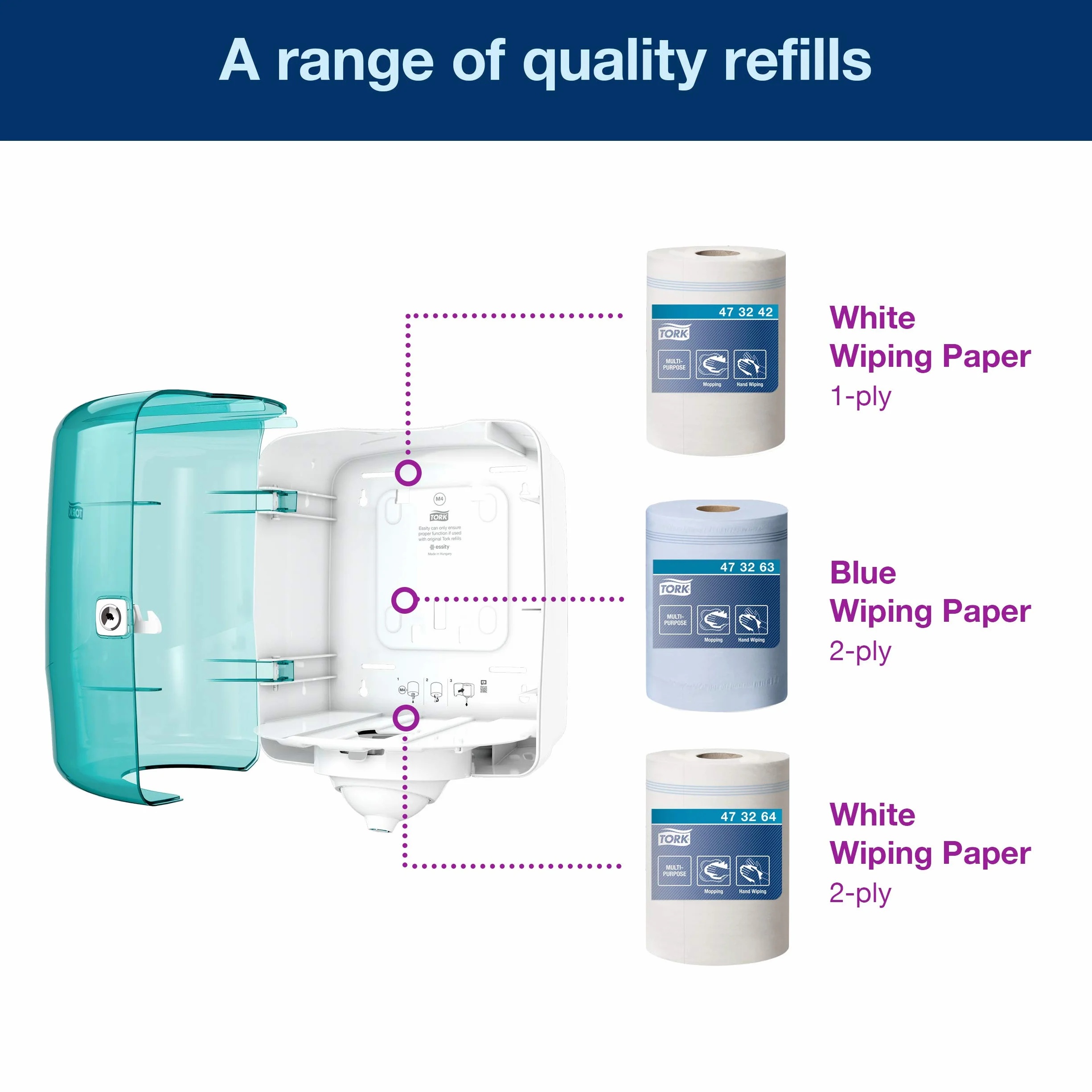 Tork Reflex Unico Foglio Dispenser Estrazione Interna Bianco/Turchese