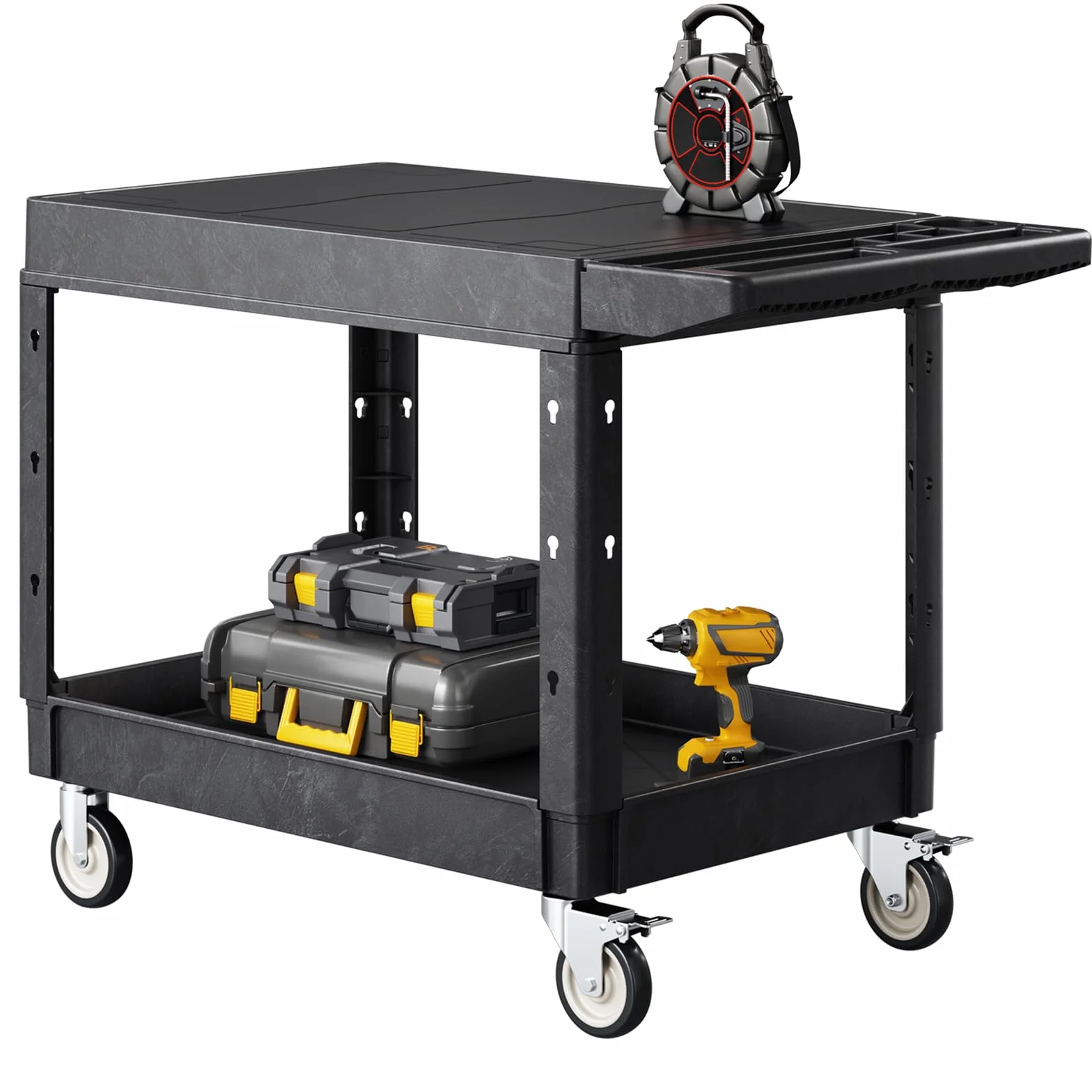 VEVOR Carrello Portaoggetti in Plastica Resistente a Due Ripiani con Ruote Girevoli a 360° Carrello di Servizio da 940 x 645 mm Capacità di Carico di 250 kg Adatto per Magazzino, Garage, Pulizia