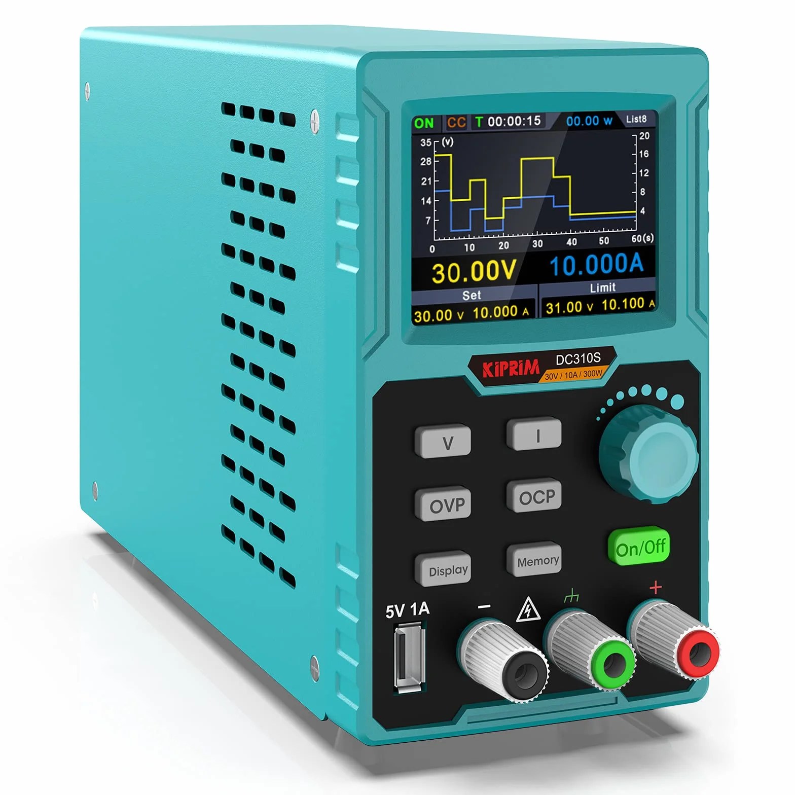 Kiprim Alimentatore da Laboratorio Regolabile, 0-30V 0-10A 300W con M1-M4 Memoria Rapida, Alimentatore DC Programmabile Schermo TFT, Protezione OVP/OCP/OTP, Porte USB - DC310S