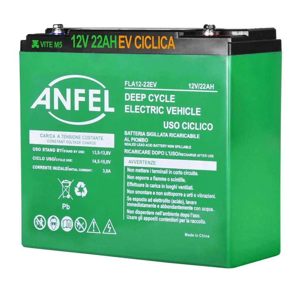 Batteria 12V 22Ah CICLICA sigillata VRLA Ricaricabile AGM Deep Cycle Senza manutezione Solare Camper Barca Nautica UPS Sicurezza Veicoli Elettrici eBike Scooter Impianti fotovoltaici SCARICA LENTA