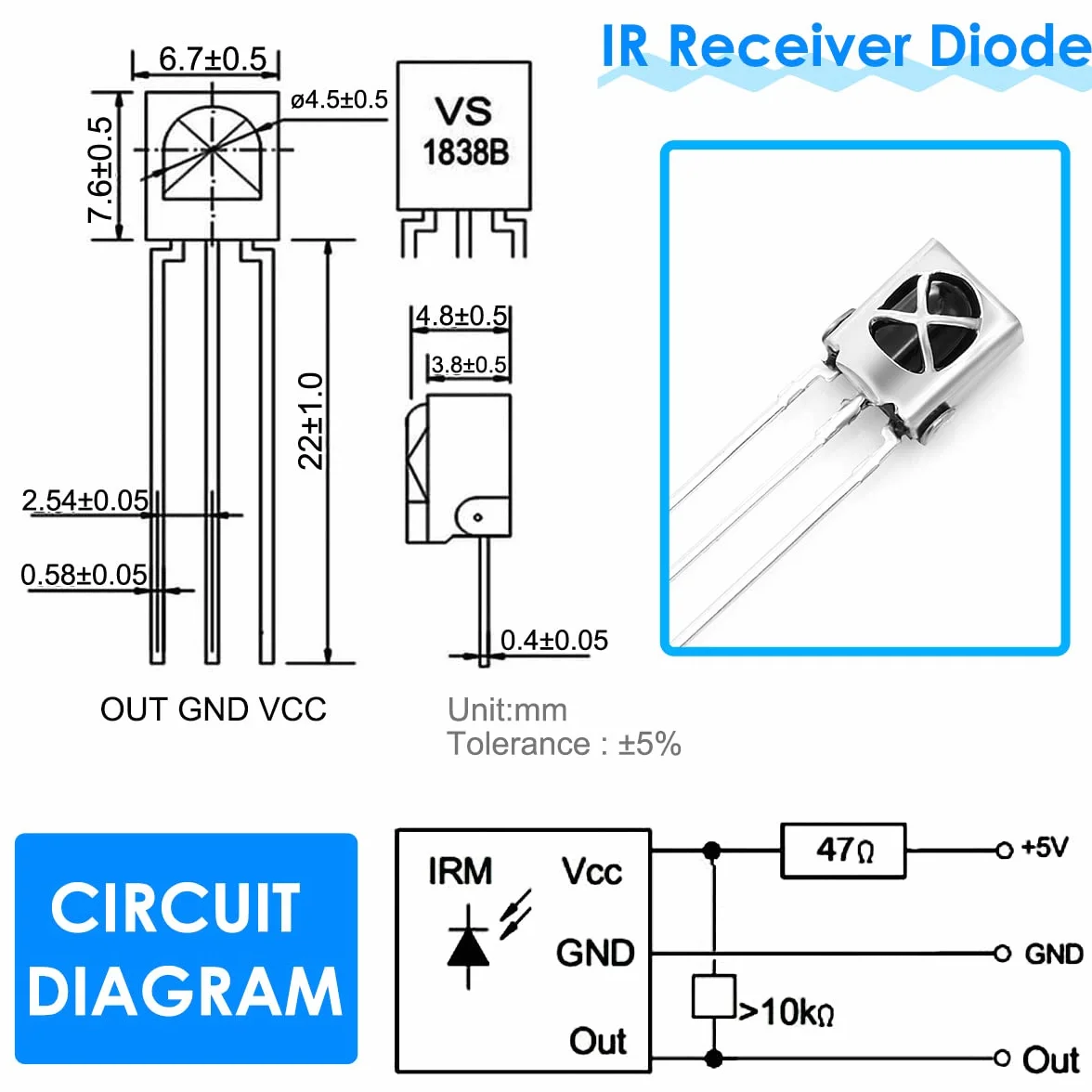 5mm Emettitore infrarosso + diodo ricevitore IR 18m per Arduino, 940nm Sensore LED ricevitore fotosensibile IC dedicato costruito/anti-interferenza forte, con resistore (20pairs)