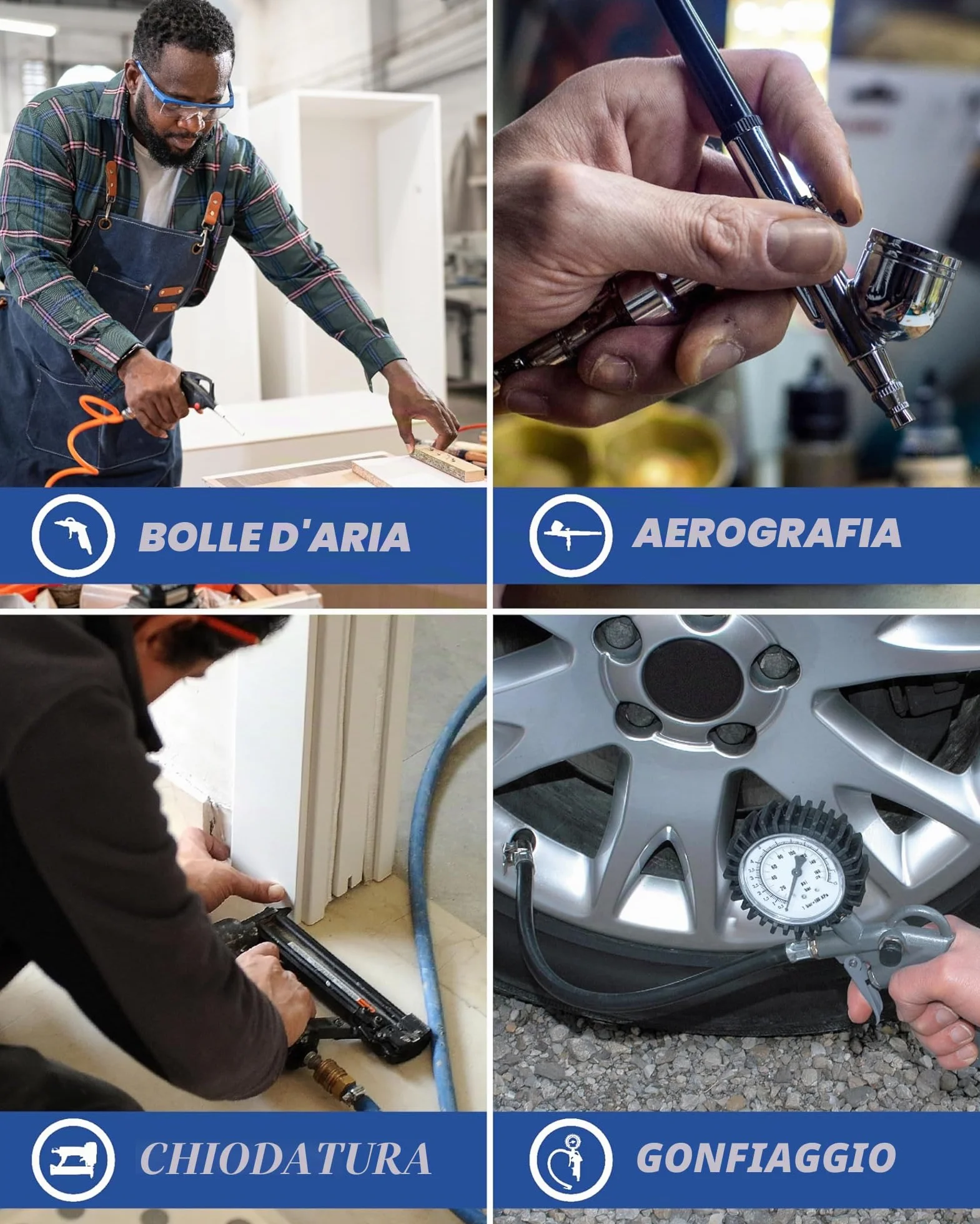 MICHELIN Compressore d'Aria Portatile Silenzioso MX 6/1, Compressore Aria Senza Olio, Pressione Massima 8 Bar, Potenza 1 CV, Serbatoio 6 Litri, Rumorosità 58 dB LpA