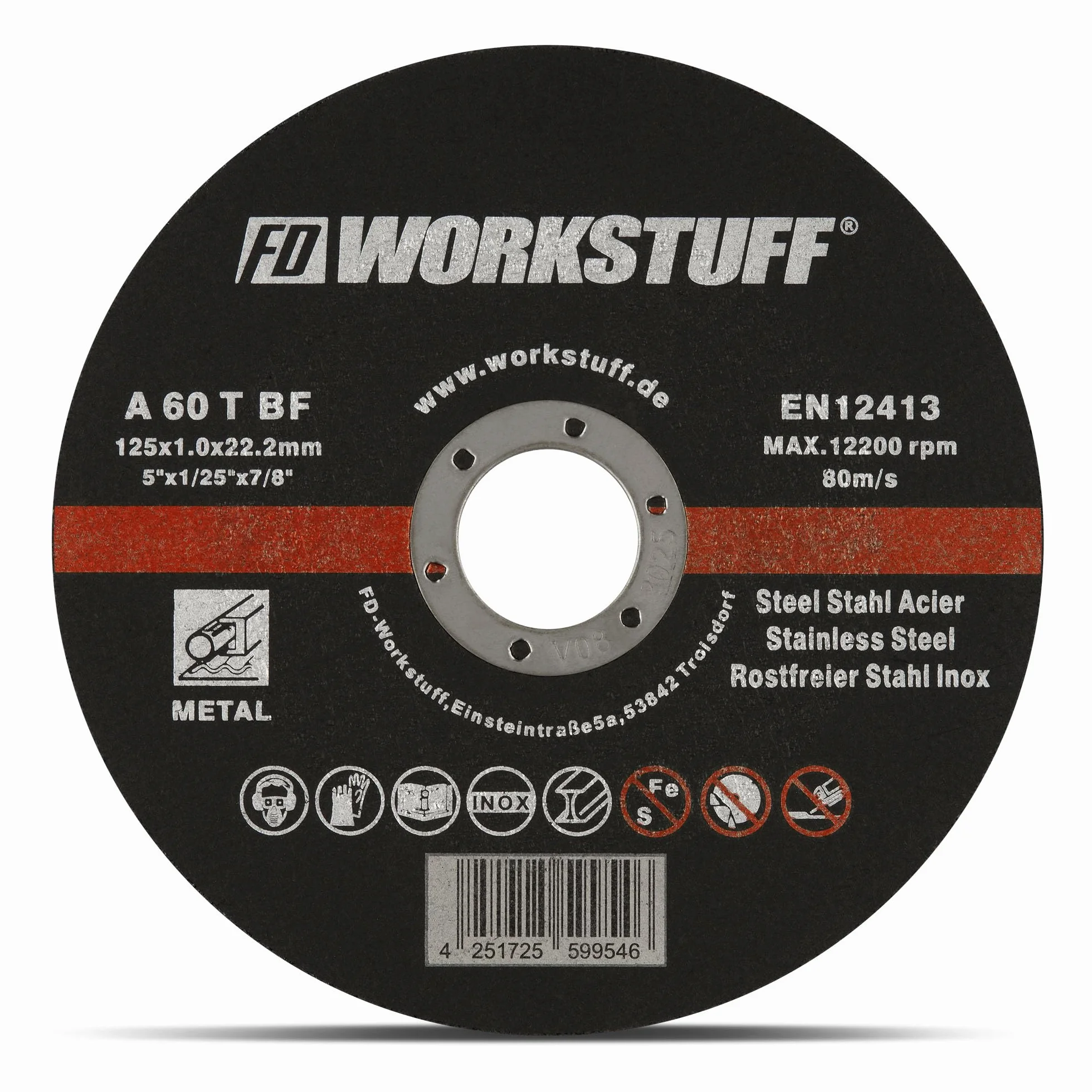 FD-Workstuff Dischi da Taglio Professionali | 100 pezzi | Ø 125 mm, 1 mm di spessore | per smerigliatrici flessibili, da taglio e angolari | Inox | Fette Circolari | Lami per Segi