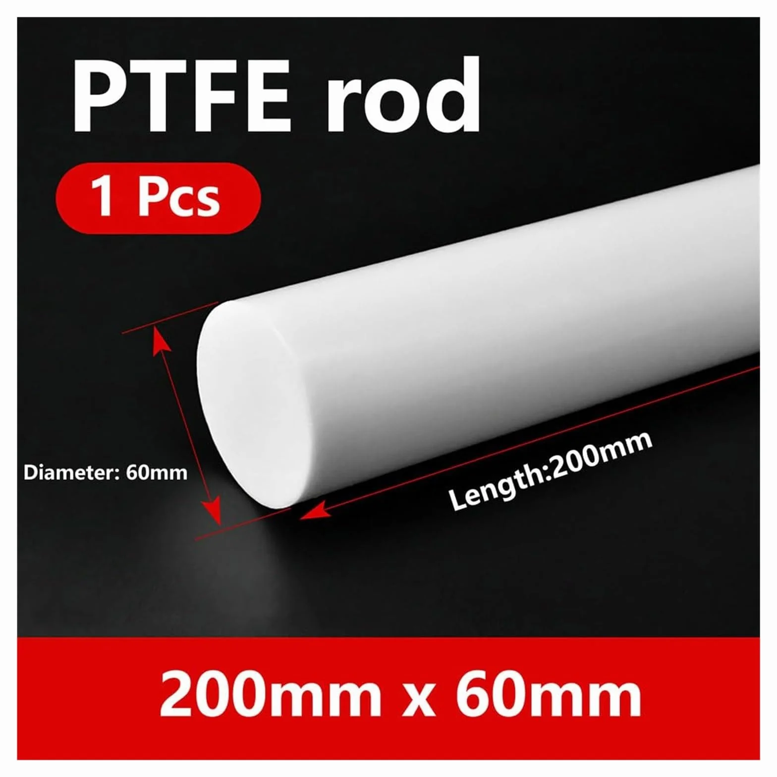 Barra tonda in PTFE, Teflon, for impieghi gravosi, 20/30/50 cm, diametro grande 60–75 mm, plastica solida bianca, resistente agli agenti chimici, lavorabile for uso industriale(60mm x 0.5m)