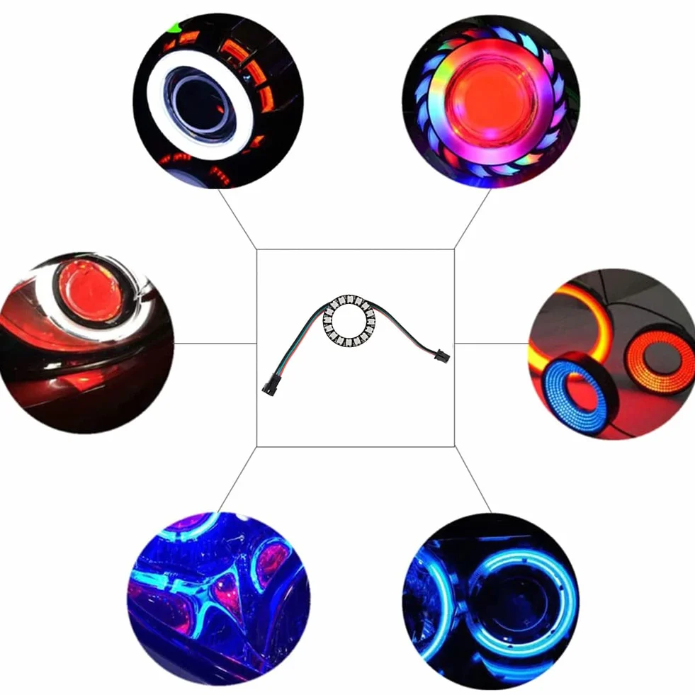 Anello LED indirizzabile WS2812 a 16 bit con cavo connettore SM2.54-3P, 16 LED WS2812B 5050 RGB con driver integrati DC5V per Arduino ESP8266 ESP32 Devkit Nodemcu (confezione da 4 pezzi)