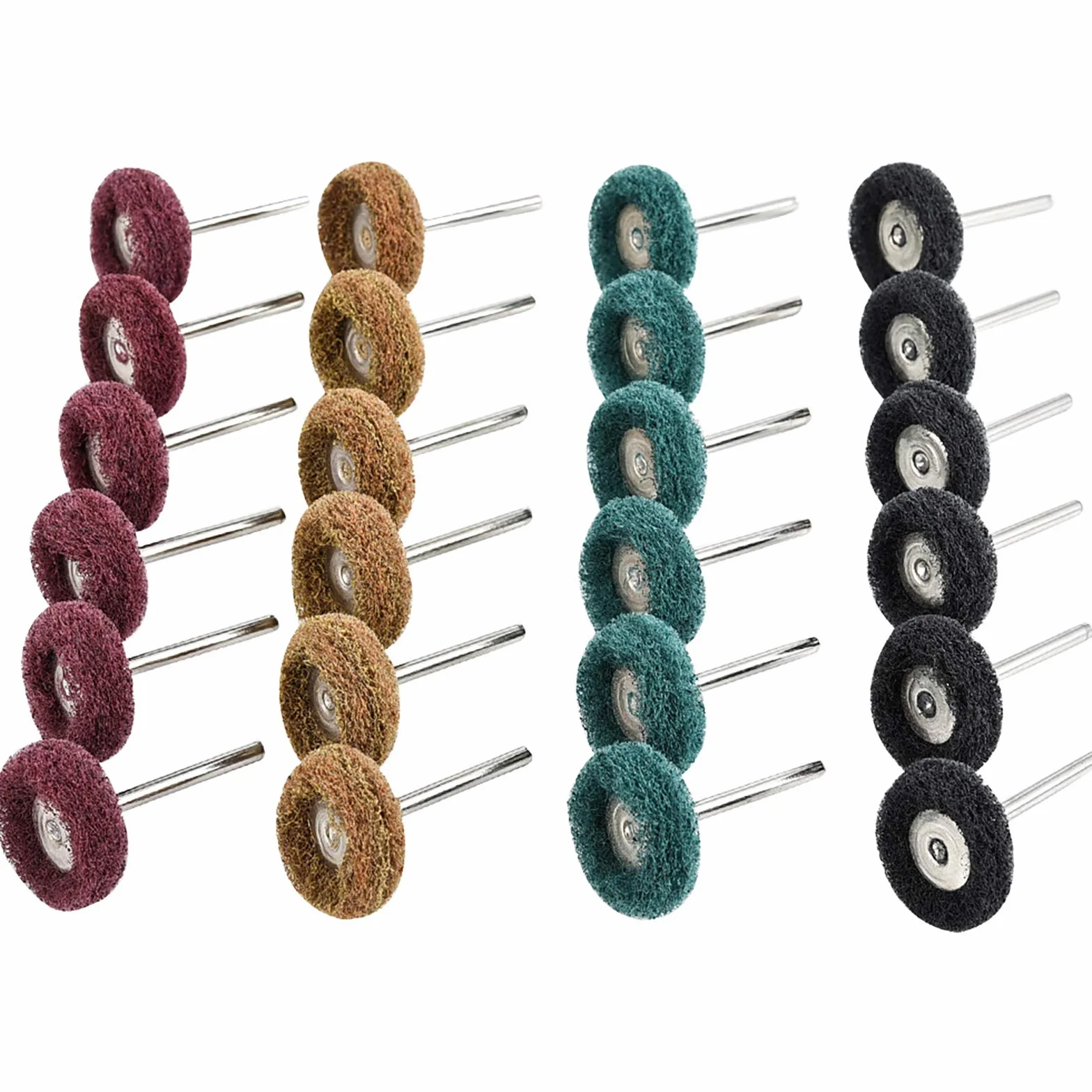 Jalan 40 pezzi Accessori, Spazzole Ruote di Lucidatura 25mm, Mola Abrasivo Lucidante per Utensili Rotanti Accessori, Grana Marrone 80/ Verde 150/ Rosso 240/ Nero 300