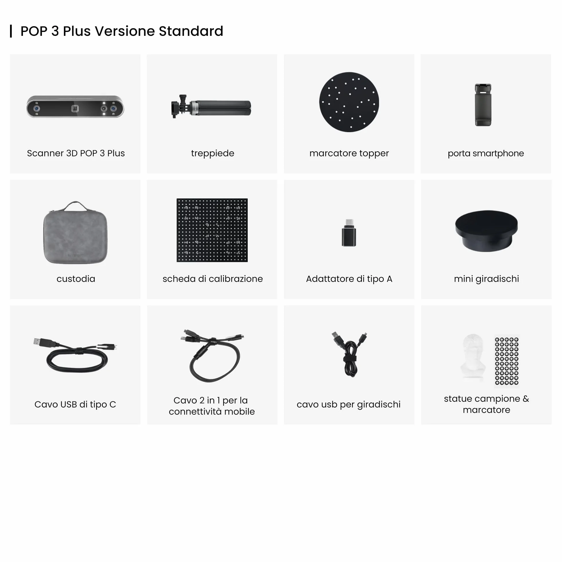 Revopoint POP 3 Plus Scanner 3D portatile per stampa 3D, Precisione da 0,04 mm, Scansione a colori per oggetti di media dimensione, Compatibile con Android/iOS/Win10 e 11/macOS, Standard