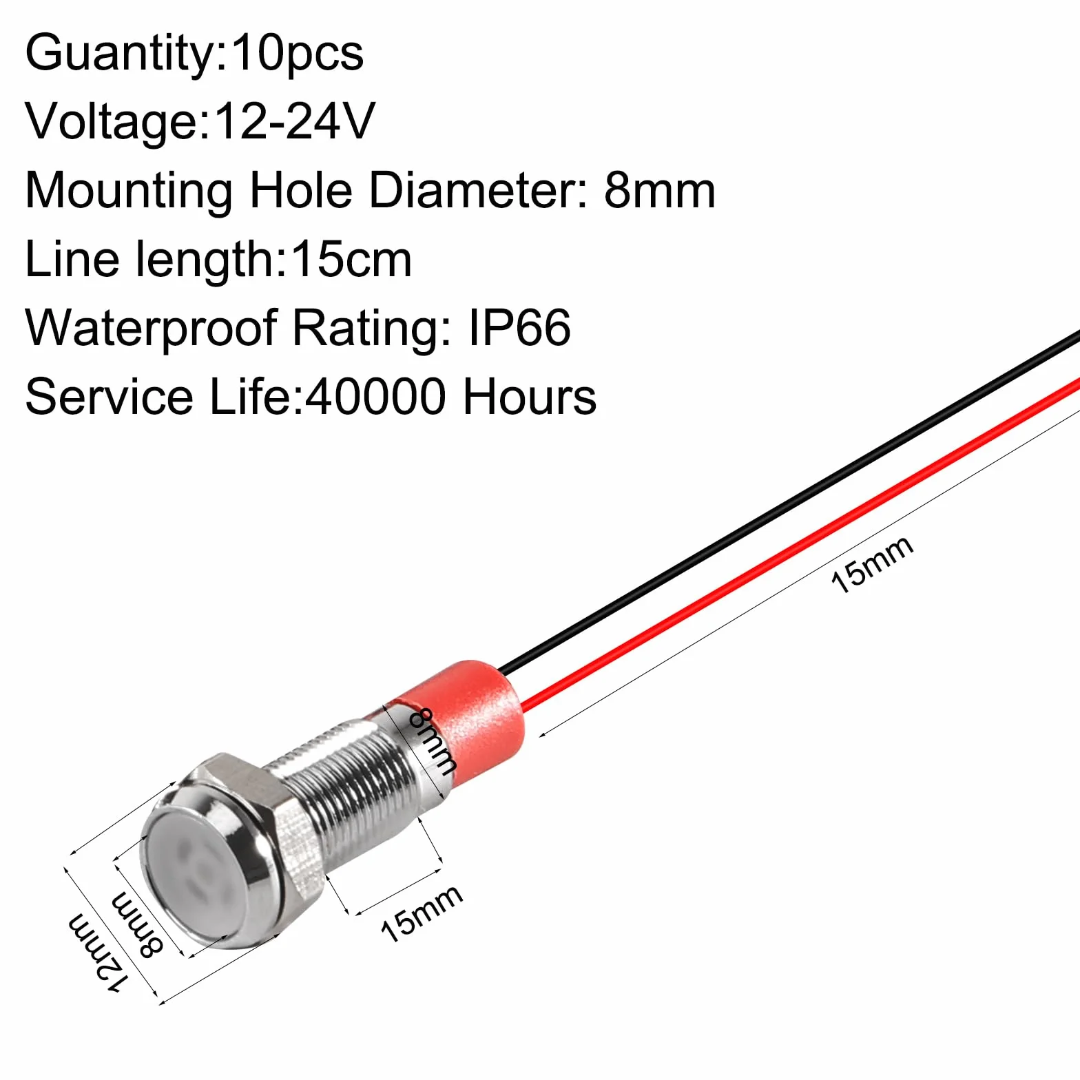 Joycabin 10 luci LED metallo 8 mm impermeabili AC/DC 12-24V per moto furgoni barche auto