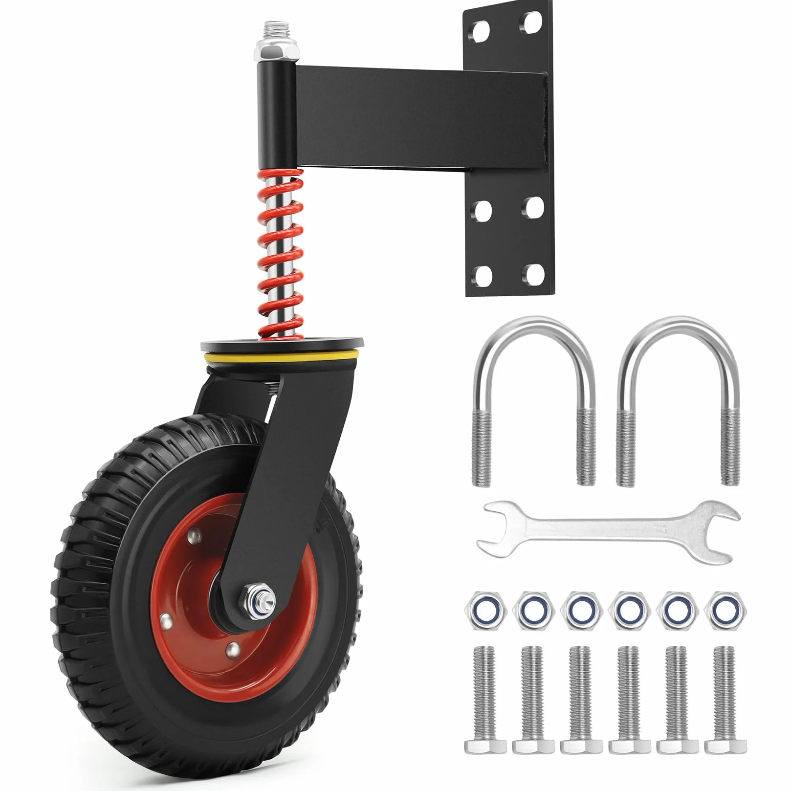 W B D WEIBIDA 200mm Ruote per Cancello Pesanti con Molla, Ruote per Porte Scorrevole con Ammortizzatore, Capacità di Carico di 250kg, Ruote Girevoli 360° per Porte in Legno e Metallo, Recinzioni, Nero