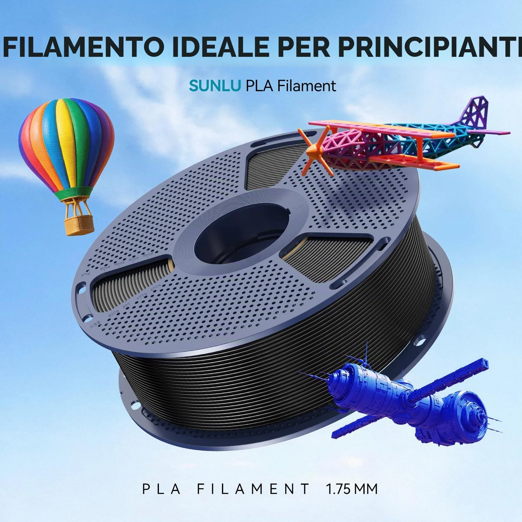 SUNLU PLA Filamento 1,75mm Multicolor 16 Colori 4kg, Confezionato Singolarmente Sottovuoto per Stampanti 3D