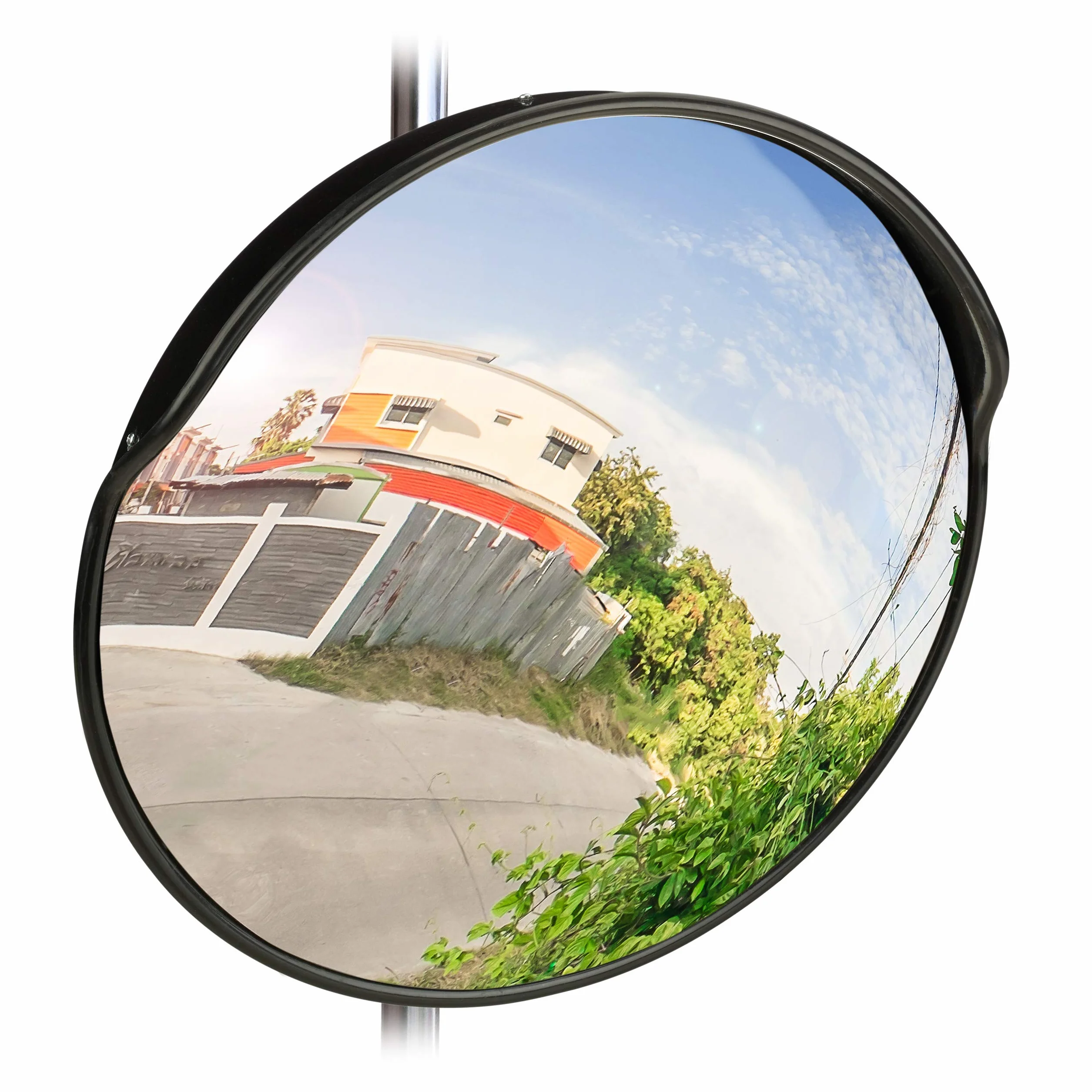 Relaxdays Specchio Convesso 60 cm, Resistente alle Intemperie, Infrangibile, per Esterni & Interni, incl. Supporto, Nero