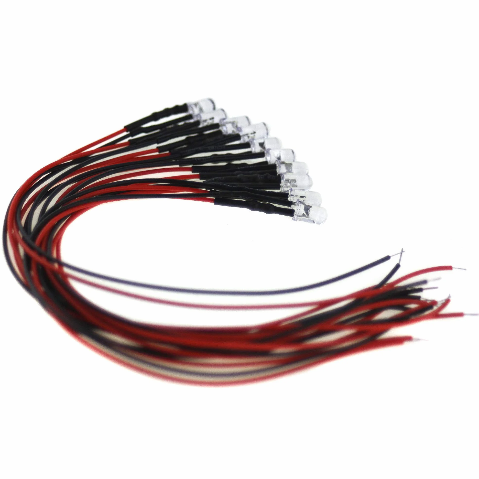 10 LED da 5 mm, 5 Volt, rosso; con cavo di collegamento da 20 cm e resistenza integrata