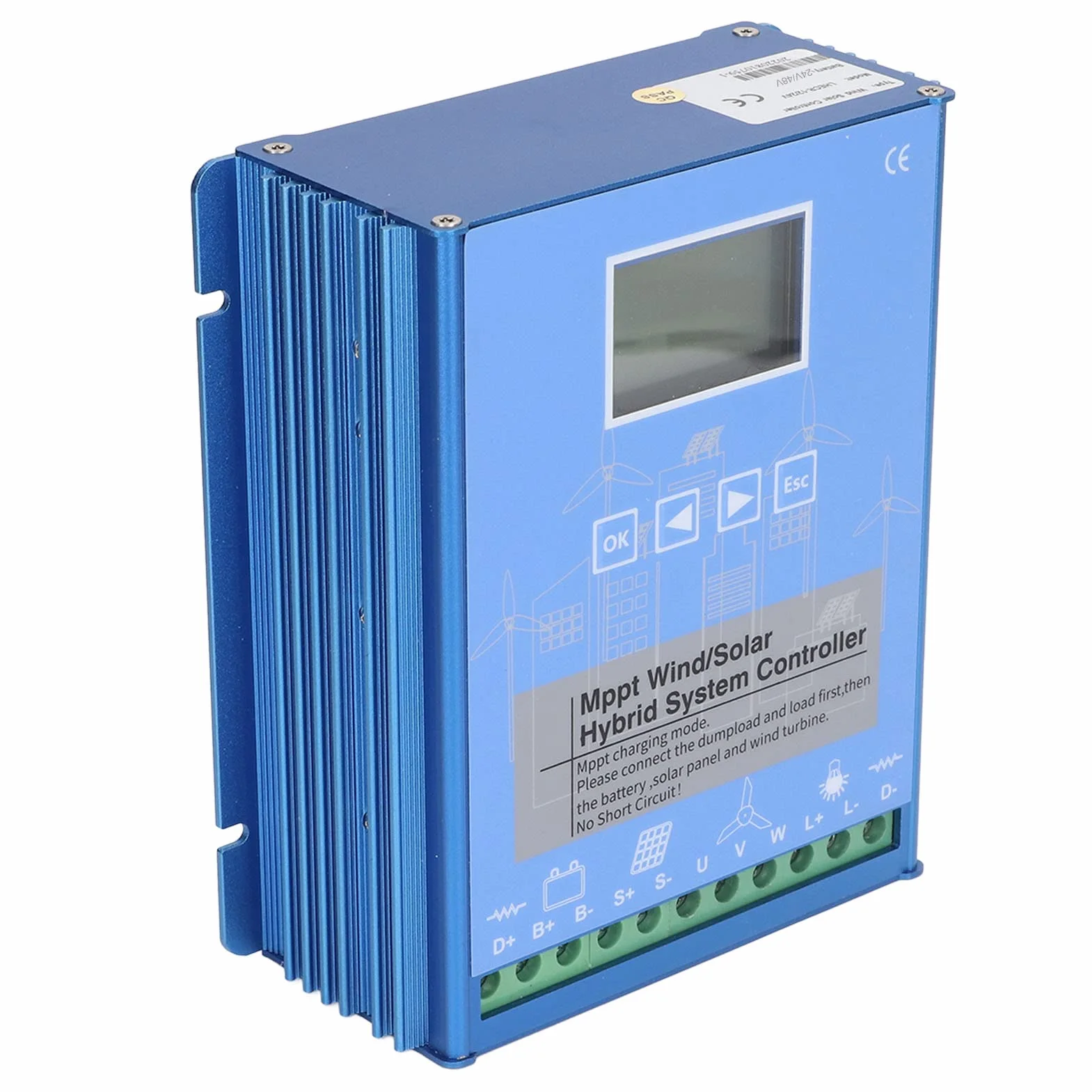 ciciglow Regolatore di carica ibrido solare eolico,solare fotovoltaico eolico 1000W 8100W,LCD,identificazione automatica 24V 48V,MPPT,per turbina eolica,pannello solare,
