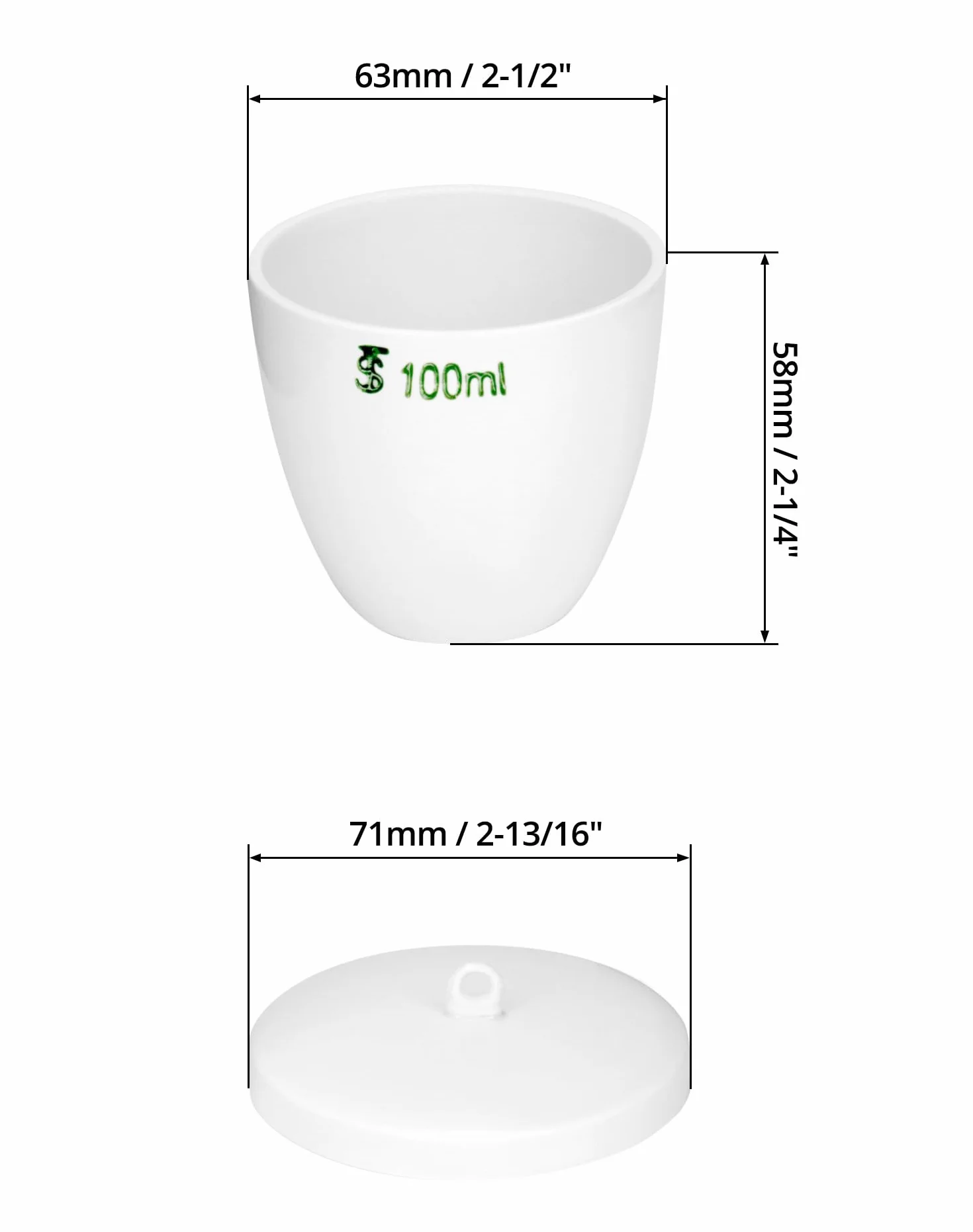 QWORK Crogiolo in porcellana resistente con coperchio, capacità 100 ml, per scuola, laboratorio, confezione da 6