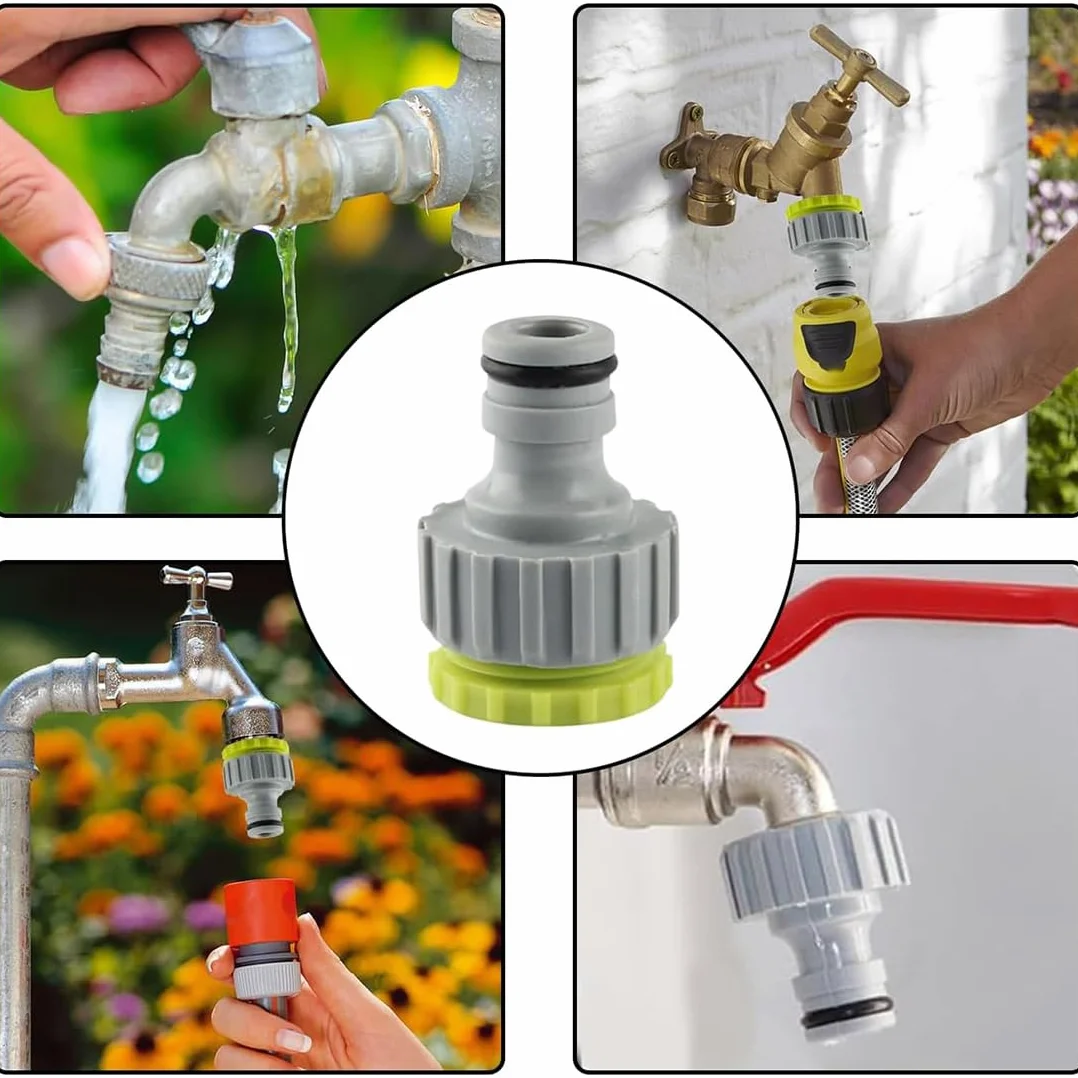 Connettori per Rubinetto 2 in 1 1/2" 3/4" Raccordo Adattatore Plastica Tubo da Giardino Filettato 4 Pezzi