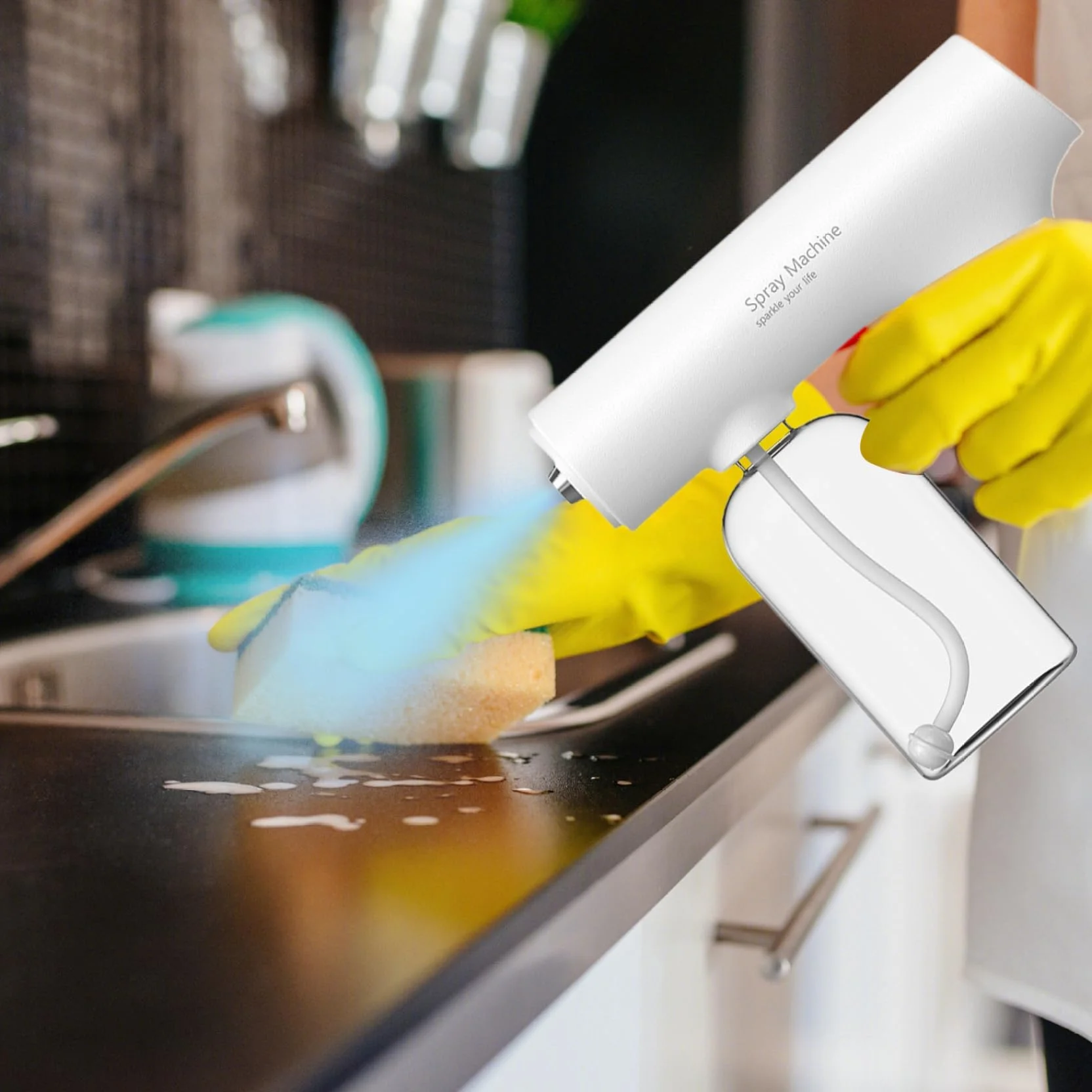 Spruzzatore per atomizzatore con luce blu, nechger da 350 ml di disinfezione da 350 ml, macchina da fogger regolabile a 2 modalità, spruzzatore elettrostatico ricaricabile per cucina, bagno, nego