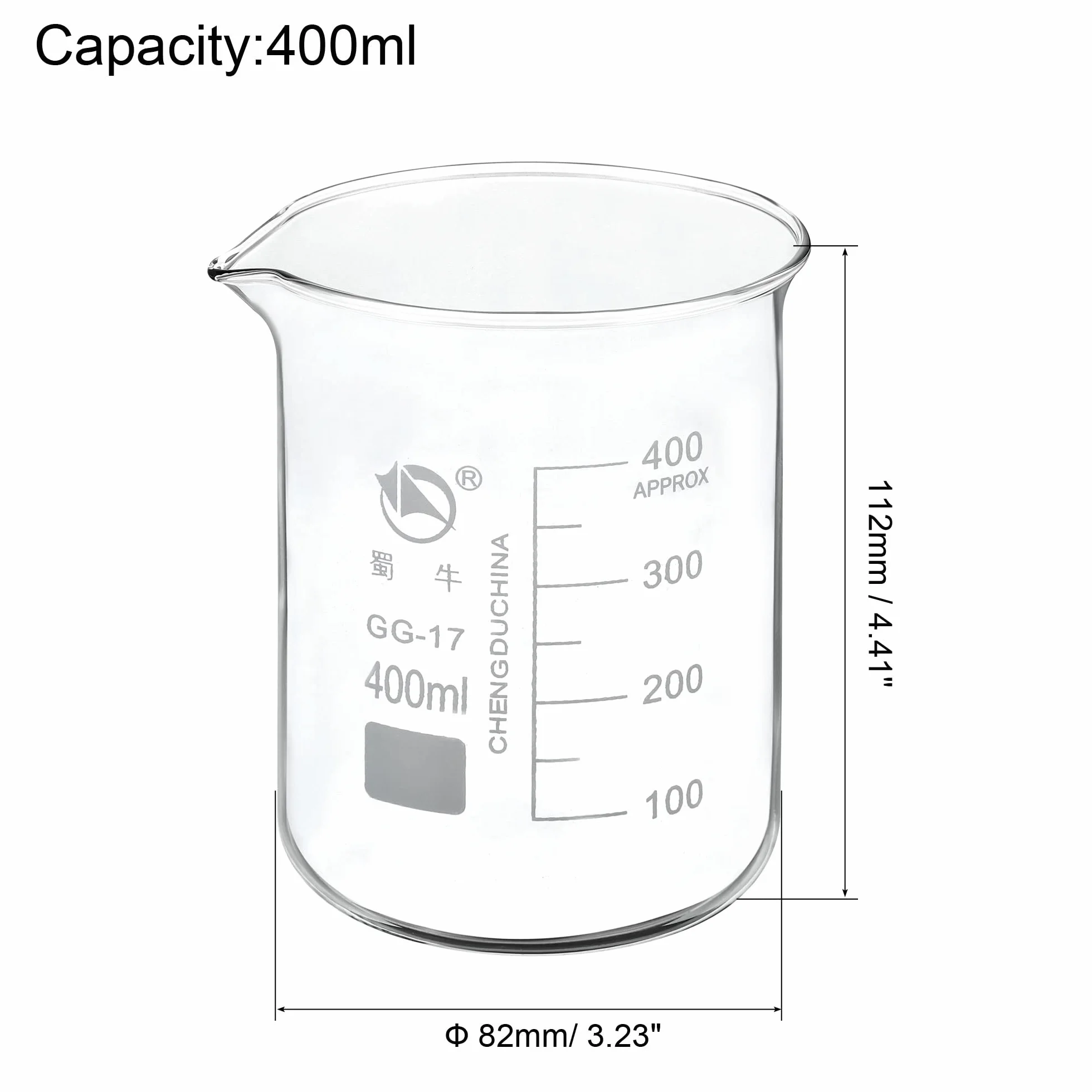 PATIKIL 400ml Bassa Forma Vetro Bicchiere, 3.3 Borosilicato Vetro Graduato Stampato Scale Misurini Tazze con Beccuccio per Cucina laboratorio liquidi
