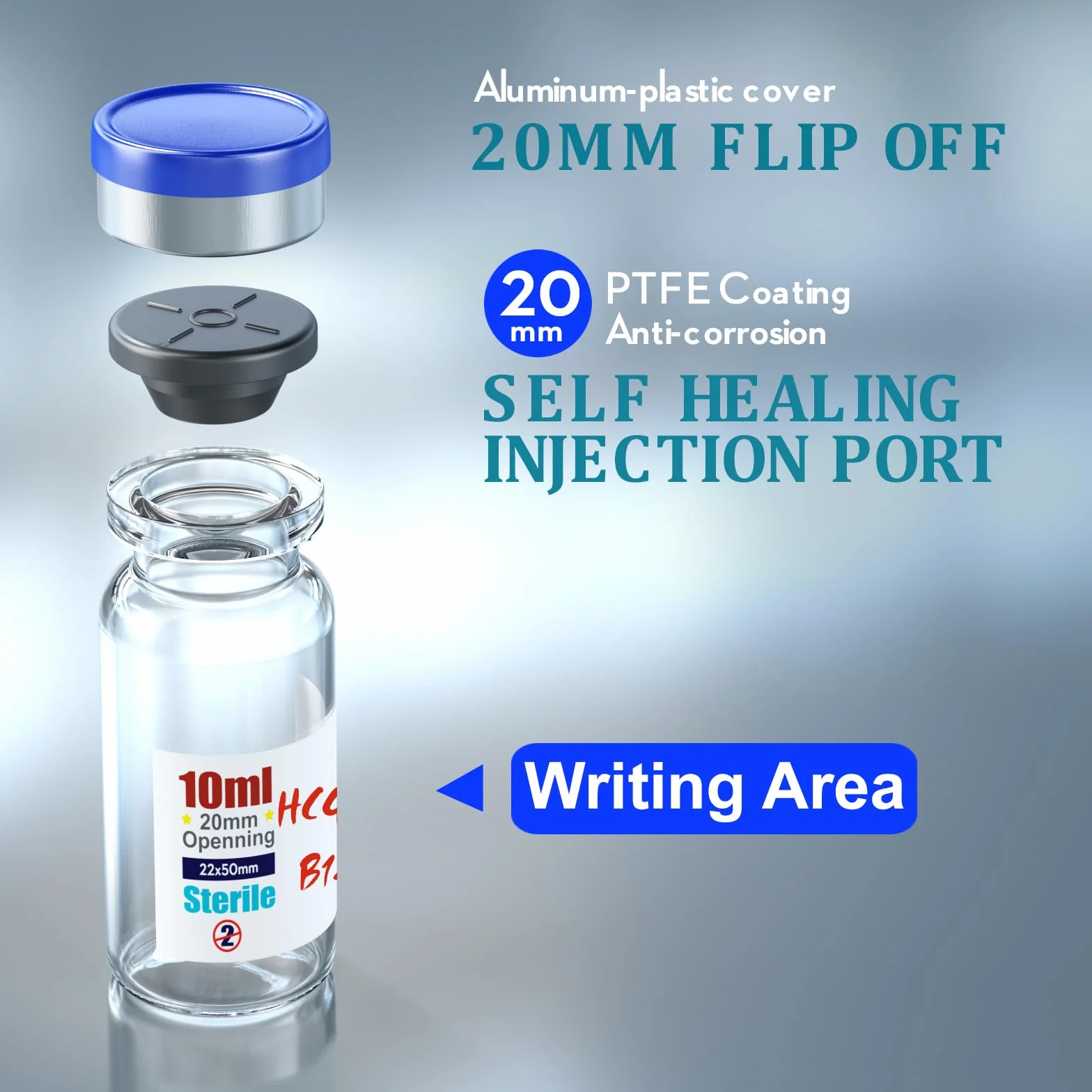 Ks-Tek - Fiale vuote sterili con porta di iniezione autorigenerante, tappo a strappo in alluminio, pacchetto sterile (10 ml, 10)
