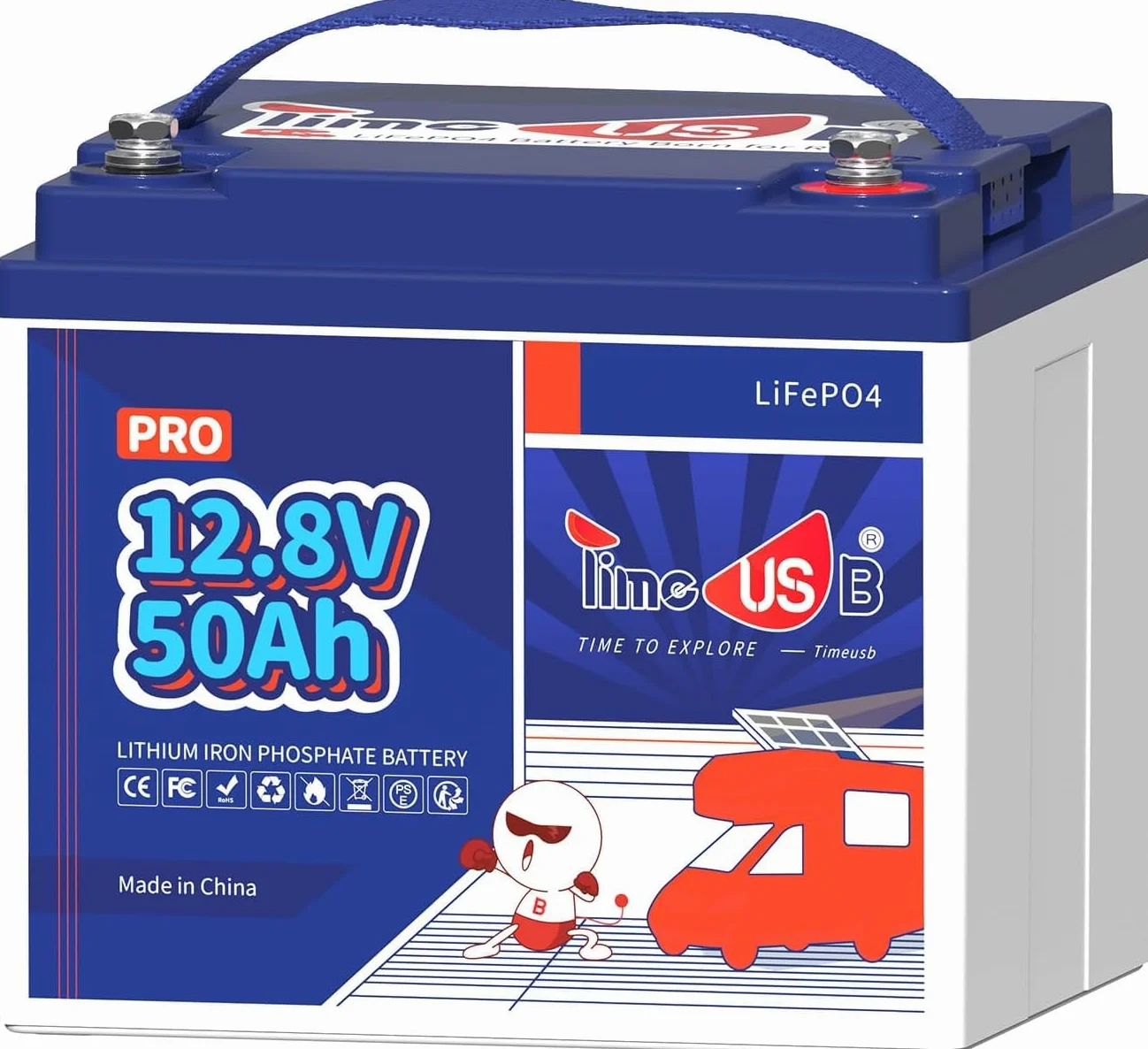 Timeusb Batteria Litio 12V 50Ah LiFePO4,640Wh per Camper e Pannelli Solari | 50A BMS con 15.000 Cicli Profondi,Batteria Ricaricabile Perfetta per RV,Off-Grid,Sistema Solare,Barca,Trolling Motor