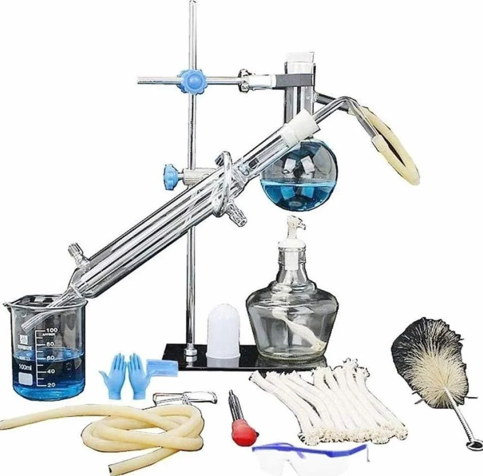 Lchzl Kit di vetreria per laboratorio Distillazione di vetro Distillatore di scienze industriali Purificazione di rugiada pura Produzione di oli essenziali Filtro per acqua distillata Prodotto chimico