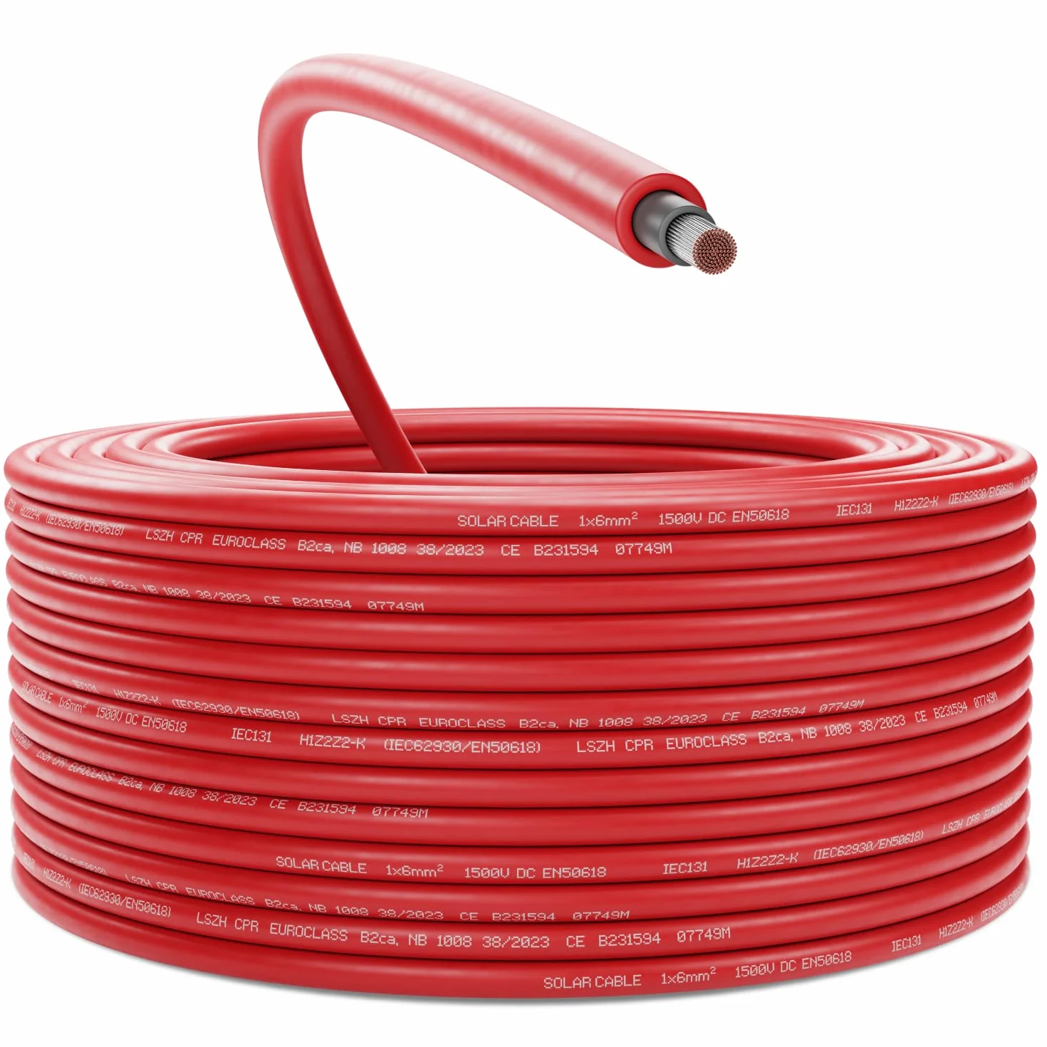 deleyCON 25m Cavo Solare 6mm² - Cavo Fotovoltaico per Impianti Fotovoltaici - Resistente ai Raggi UV Senza Alogeni per 1kV AC 1,5kV DC - per Installazione Fissa e Contatti a Spina PV Colore - Rosso