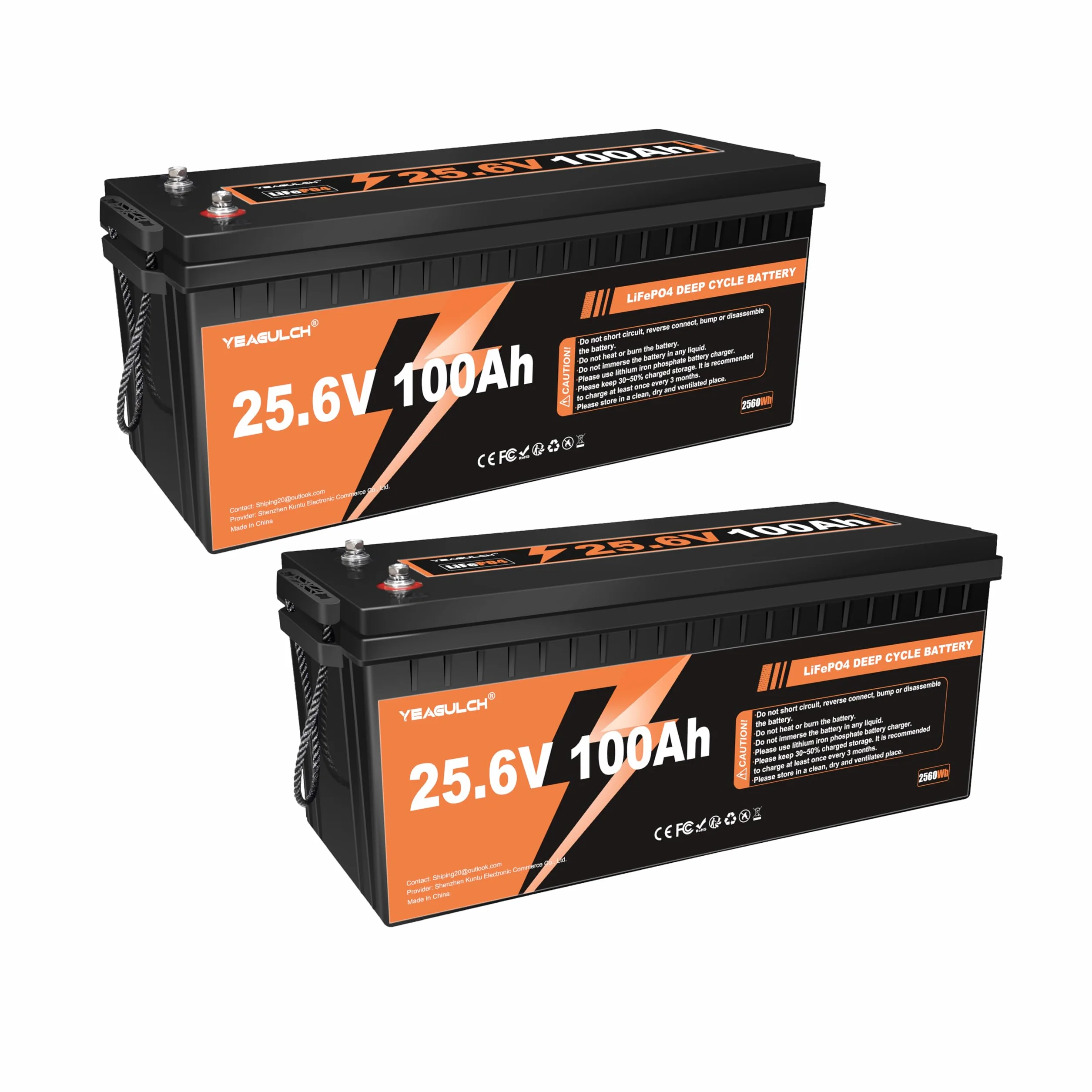2 Unità Batteria Litio LiFePO4 24V 100Ah, 2560Wh, 4000-15000 Cicli, con BMS 100A, Batterie Lithium per Sistemi Solari Camper Accumulo Domestico Applicazioni Off-Grid e Sistemi di Accumulo Energetico