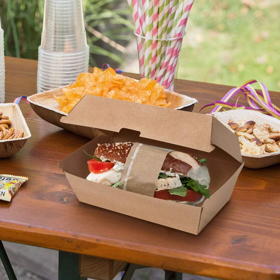 GREENBOX Take Away Scatola in cartone resistente 50 pezzi con coperchio 21,4 x 11,4 x 8,5 cm biodegradabile
