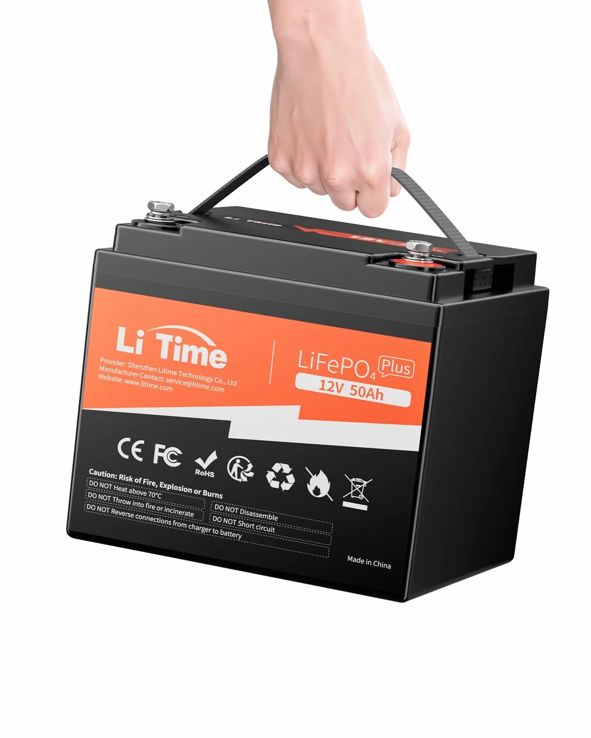 LiTime Batteria Litio 12V 50Ah, Batteria al Litio 12V Con Più Di 4000+ Cicli, 10 Anni Di Vita Utile, Batteria Lifepo4 Ideale Per Barche, Trolling Motor, Campeggio