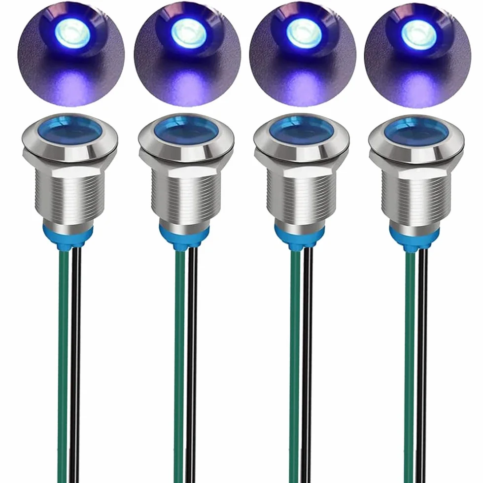 Gebildet 4pcs 12mm LED Indicatore Luminoso in Metallo Impermeabile 3V-9V Blu