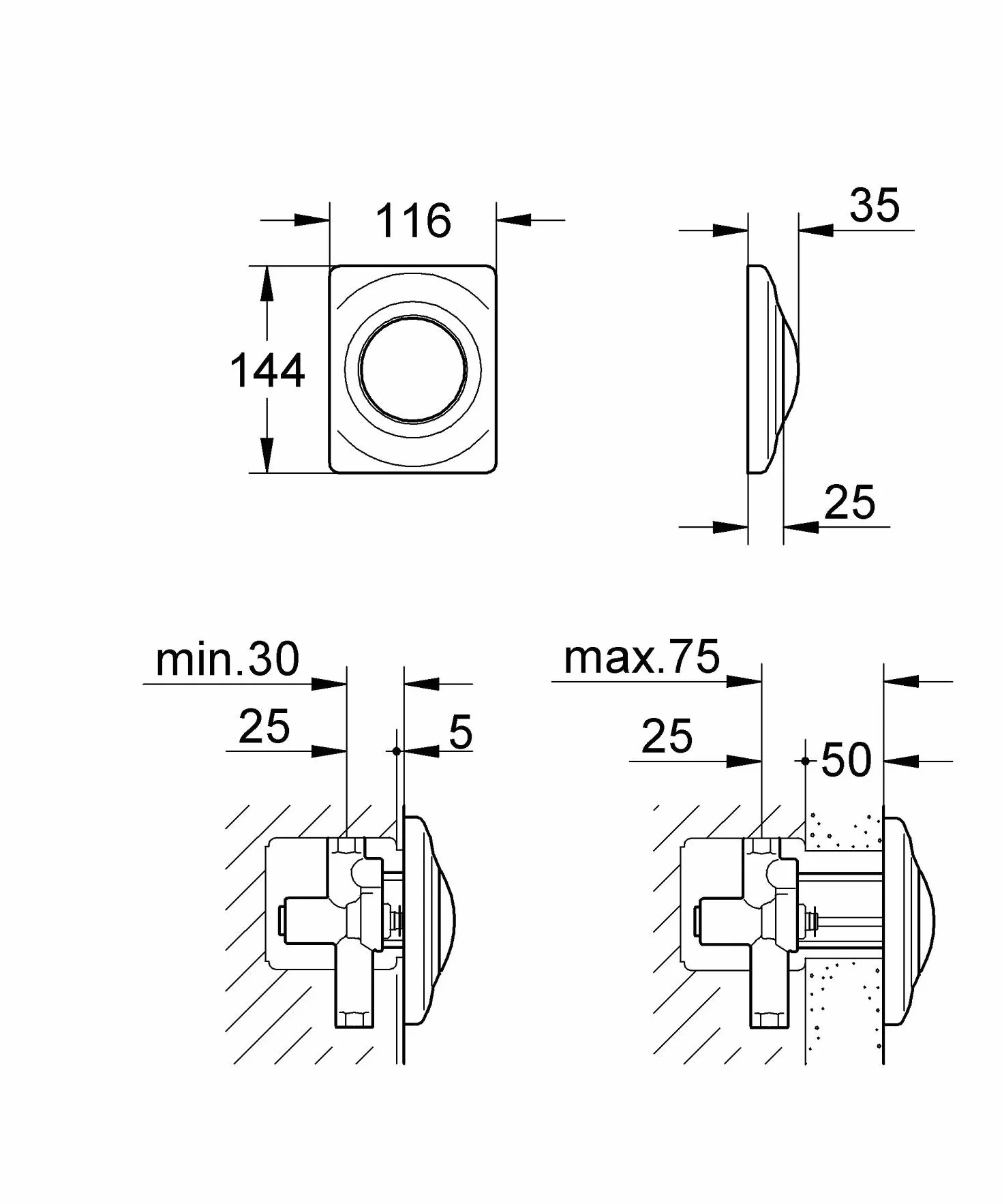 Grohe 37018sh0 – stemma Surf con bottone pulsante bianco
