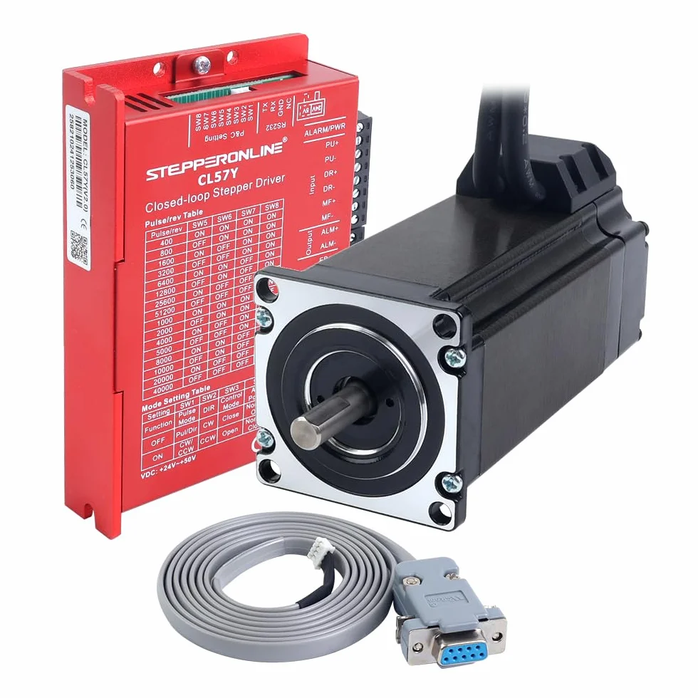 STEPPERONLINE Motore passo-passo a ciclo chiuso 1 asse CNC KIT 3.0 Nm/424.92oz.in 5.0A NEMA 23 con cavi da 1,5 metri e driver passo-passo a ciclo chiuso 0-7.0A 24-50VDC CL57Y-V20