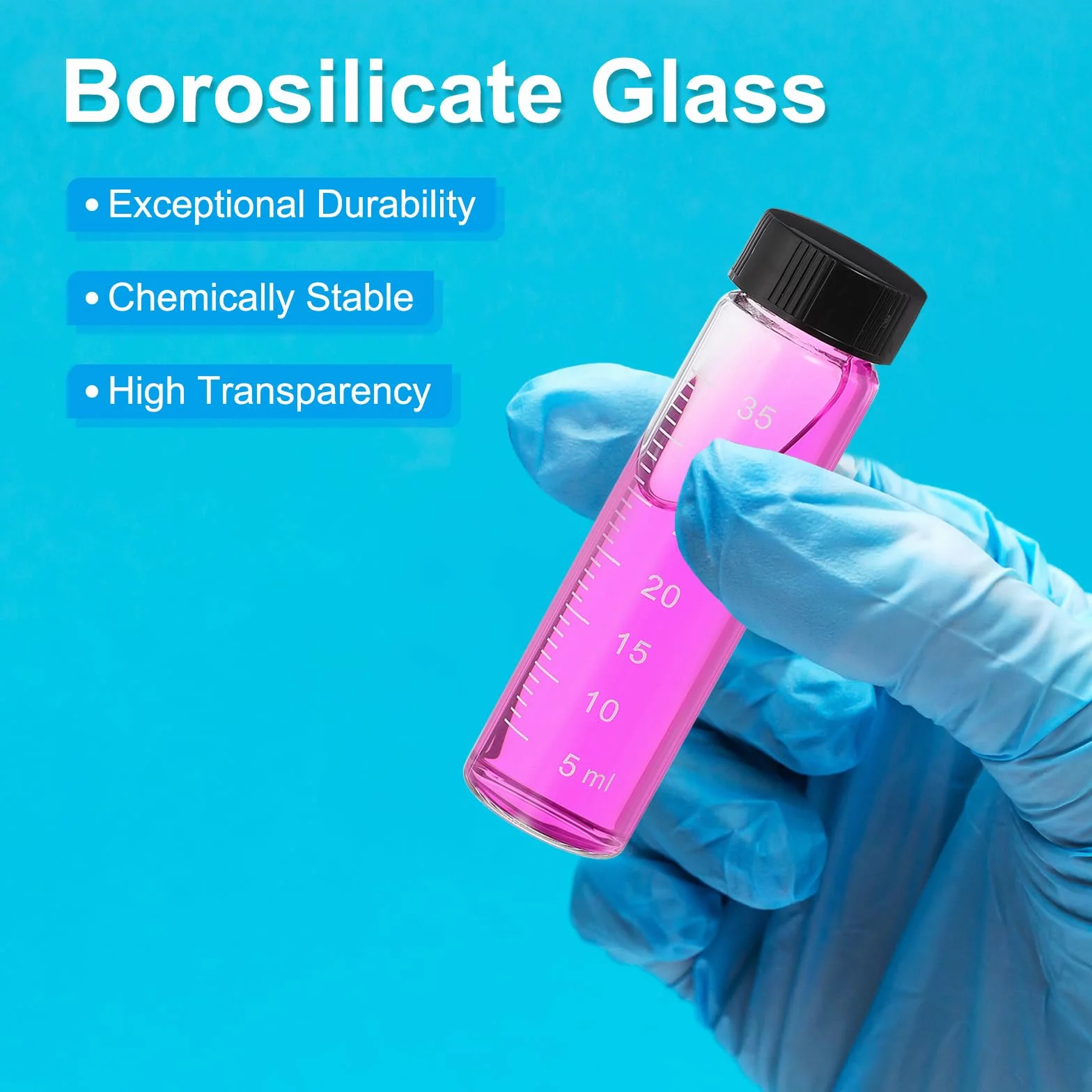 PATIKIL 8pz 40ml Piccoli Viali Vetro Trasparente con Tappo a Vite Nero, Bottiglie Campionamento Graduato Vetro Borosilicato Conservare Solidi Liquidi e Polveri